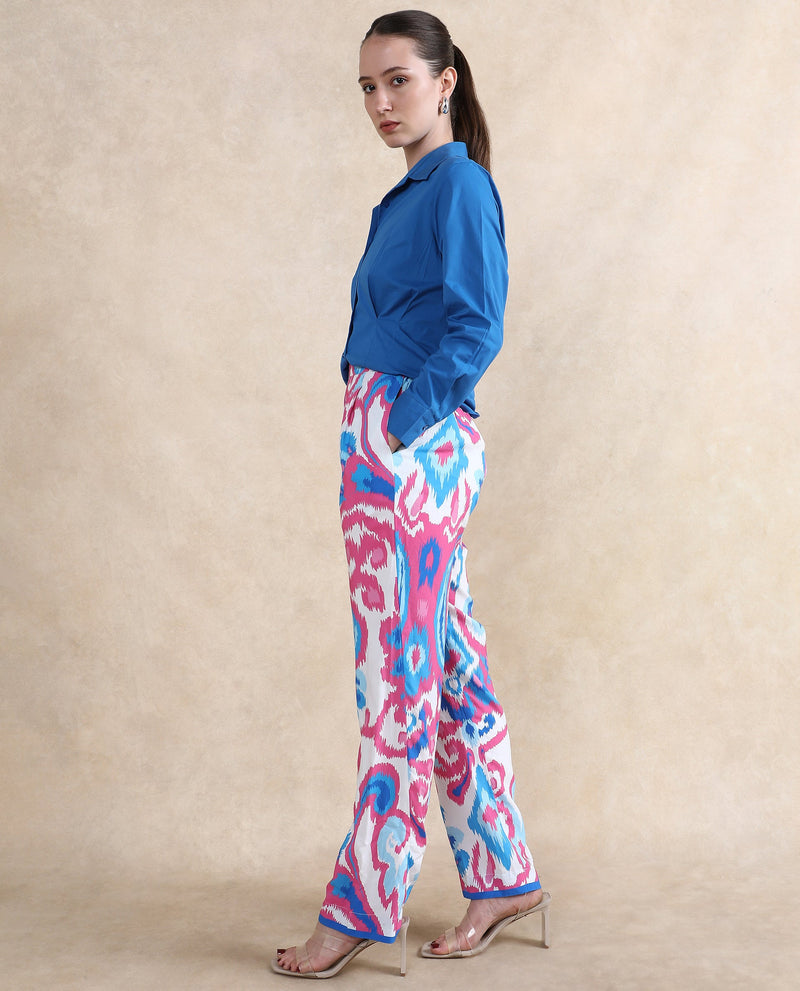 Rareism Women Repio-B Pastel Multi Loop Straight Fit Abstract Print Ankle Length Trouser