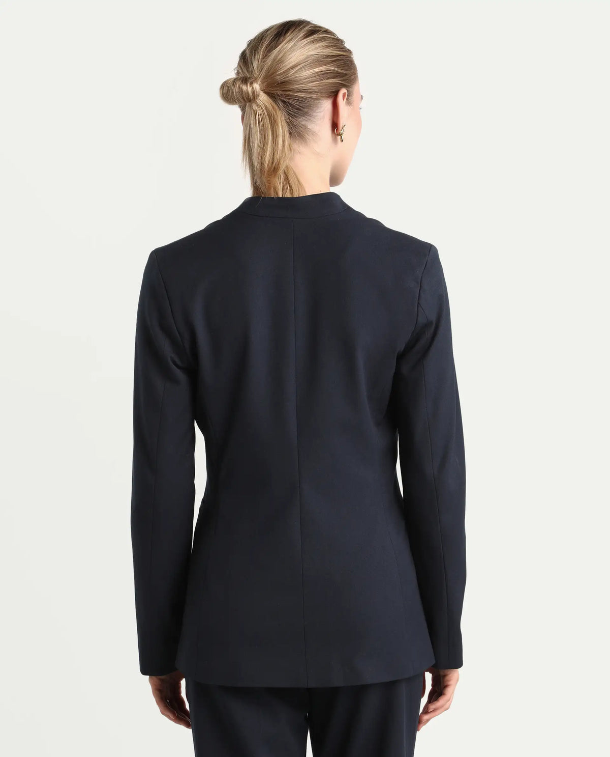 Rareism Women's Resha Navy Polyester Blend Fabric Full Sleeve Plain Blazer