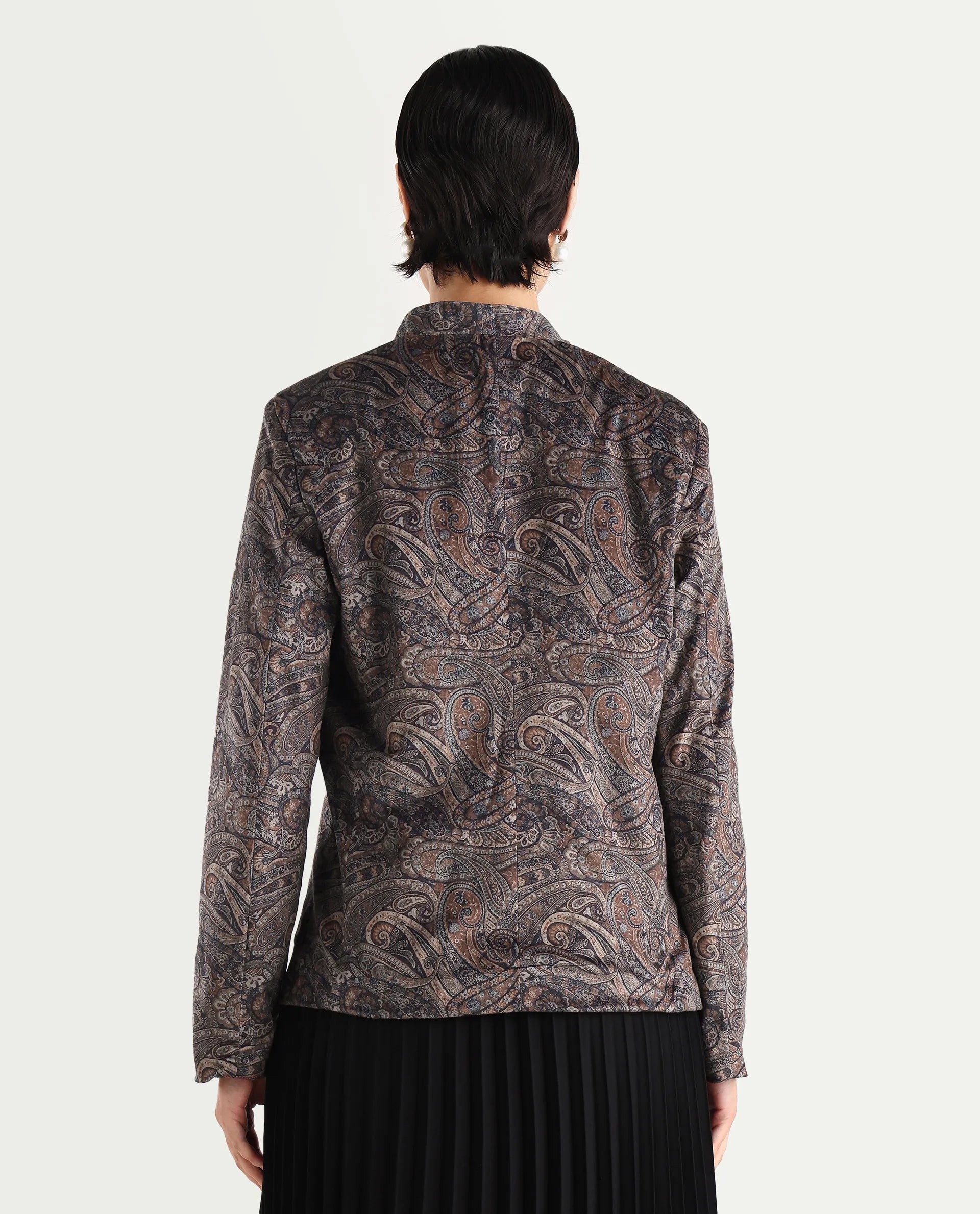 Rareism Women's Resko Multi Polyester Blend Collarless Paisley Print Regular Fit Jacket