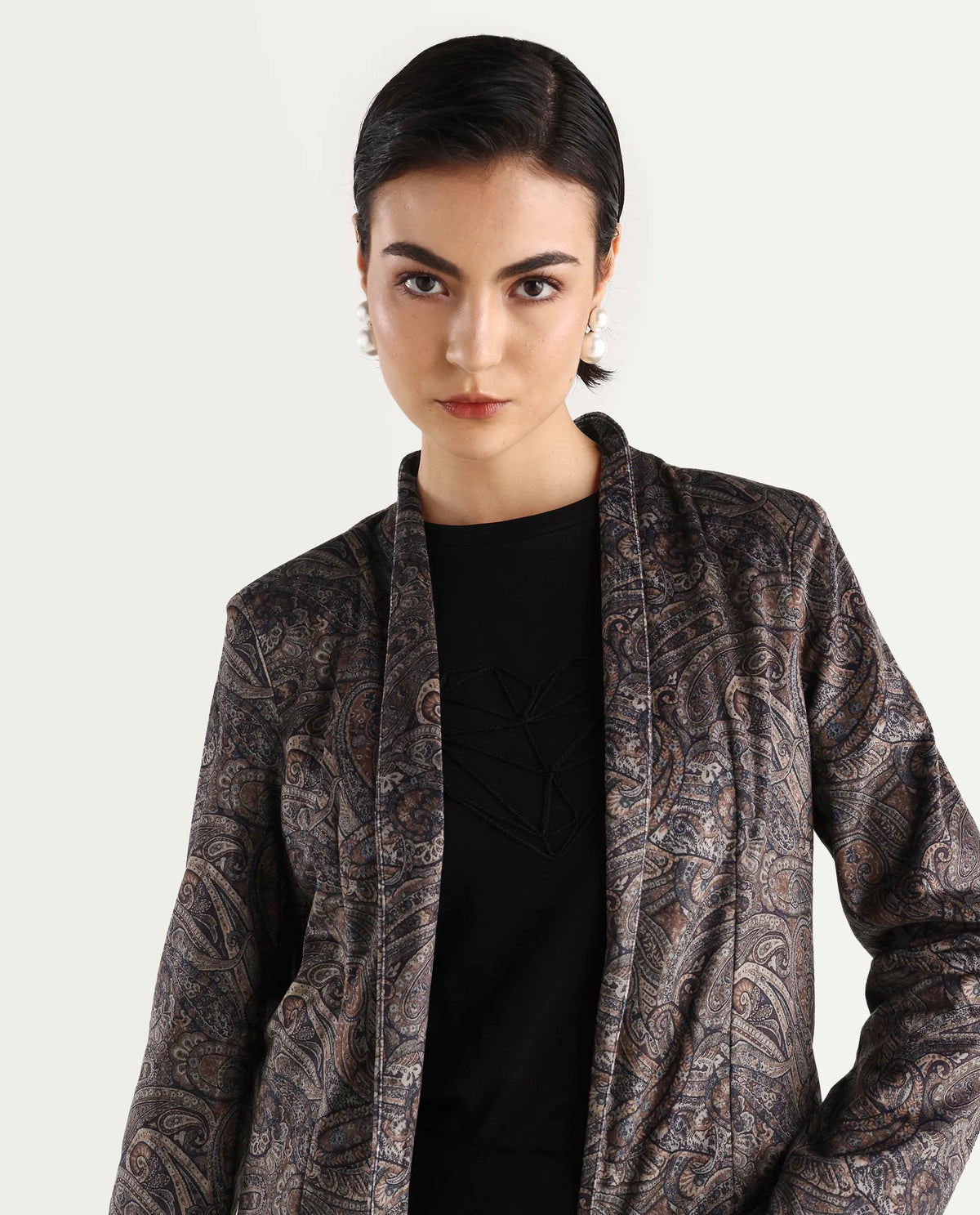 Rareism Women's Resko Multi Polyester Blend Collarless Paisley Print Regular Fit Jacket