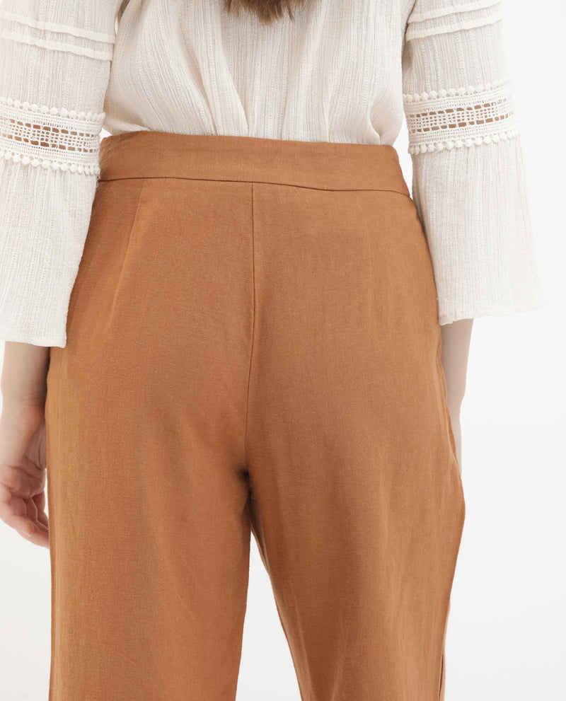 Rareism Women Rica Pastel Orange Cotton Linen Fabric Regular Length Trouser