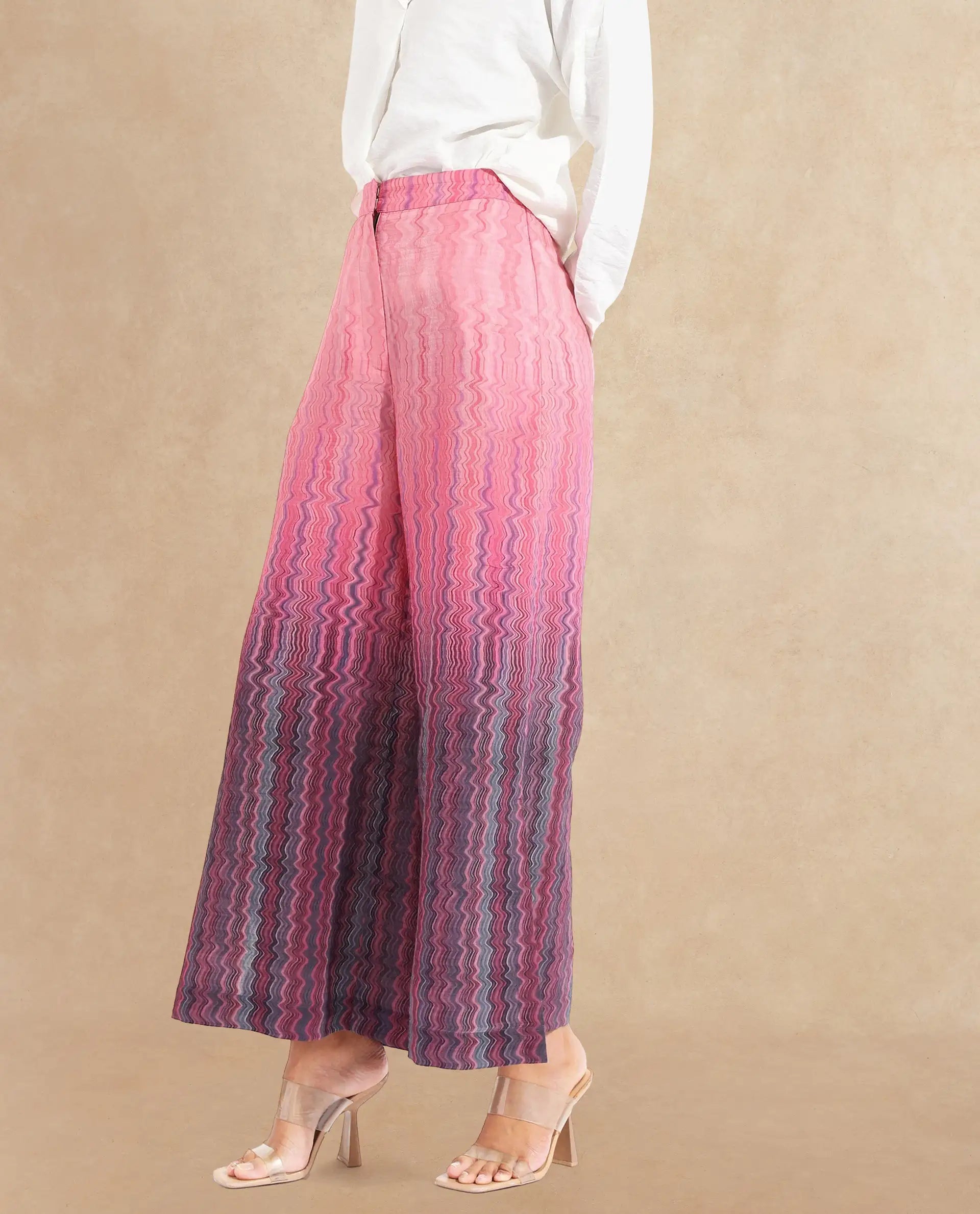 Rareism Women Rimino Multi Zip Flared Ankle Length Abstract Print Trouser