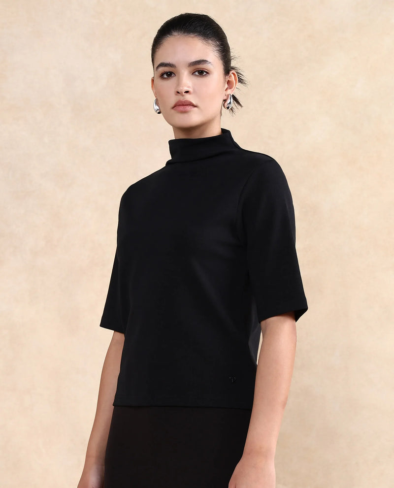 Rareism Women Rohdrio Black Knitted Plain Top