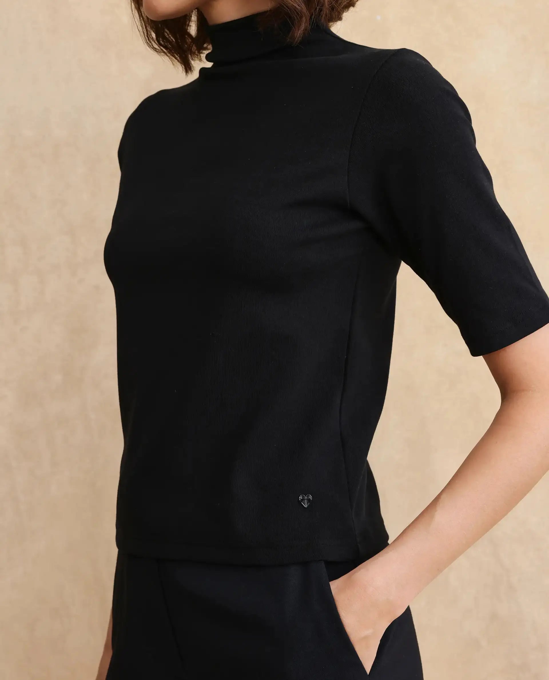 Rareism Women Rohdrio Black Knitted Plain Top