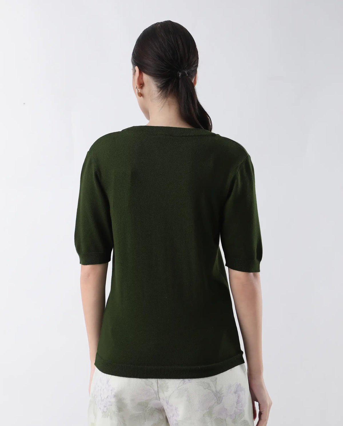 Rareism Women's Rohrdo Green Cotton Blend Crew Neck Plain Regular Fit Sweater