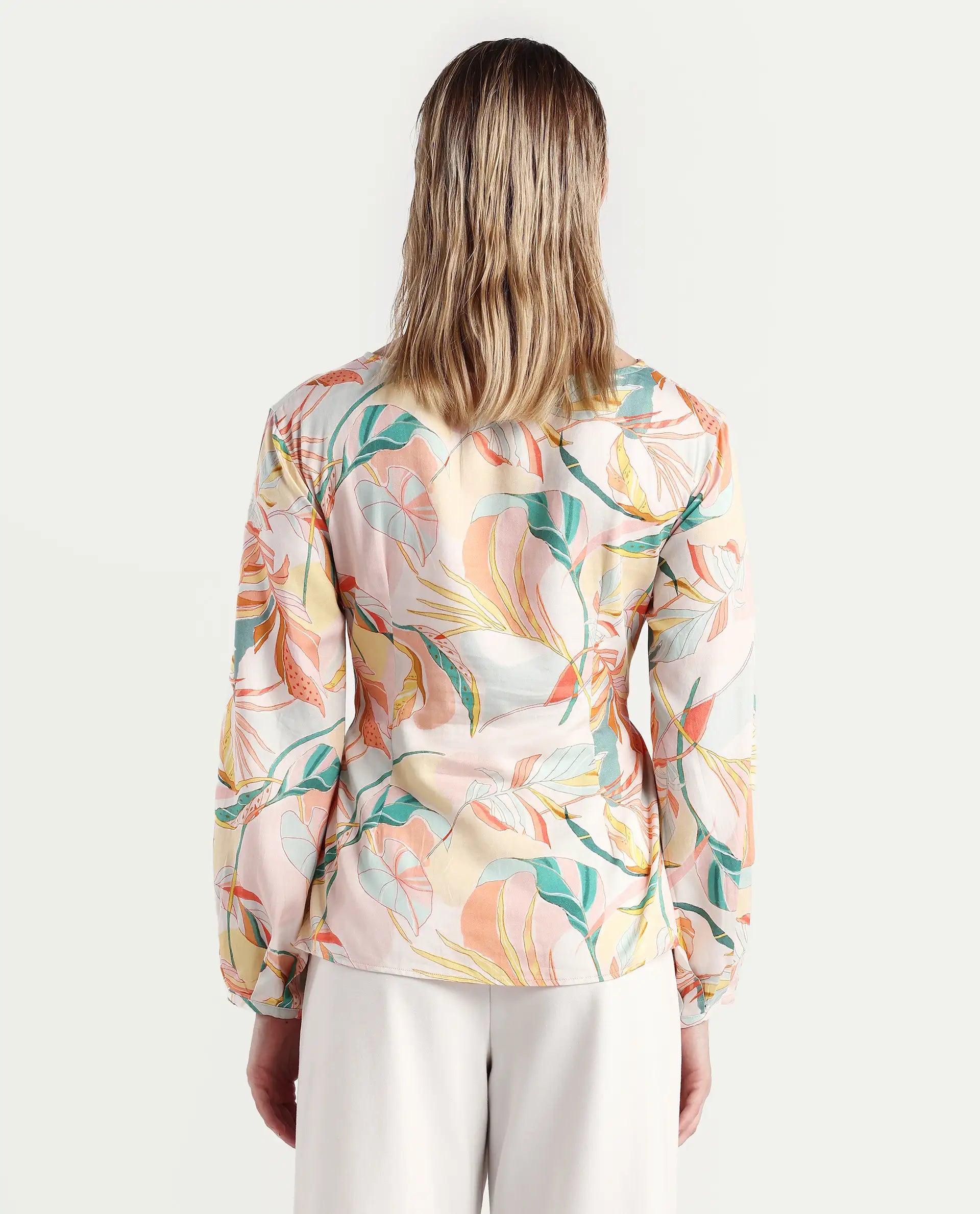 Rareism Women's Rolina Multi Cotton Boat Neck Abstract Print Regular Fit Top