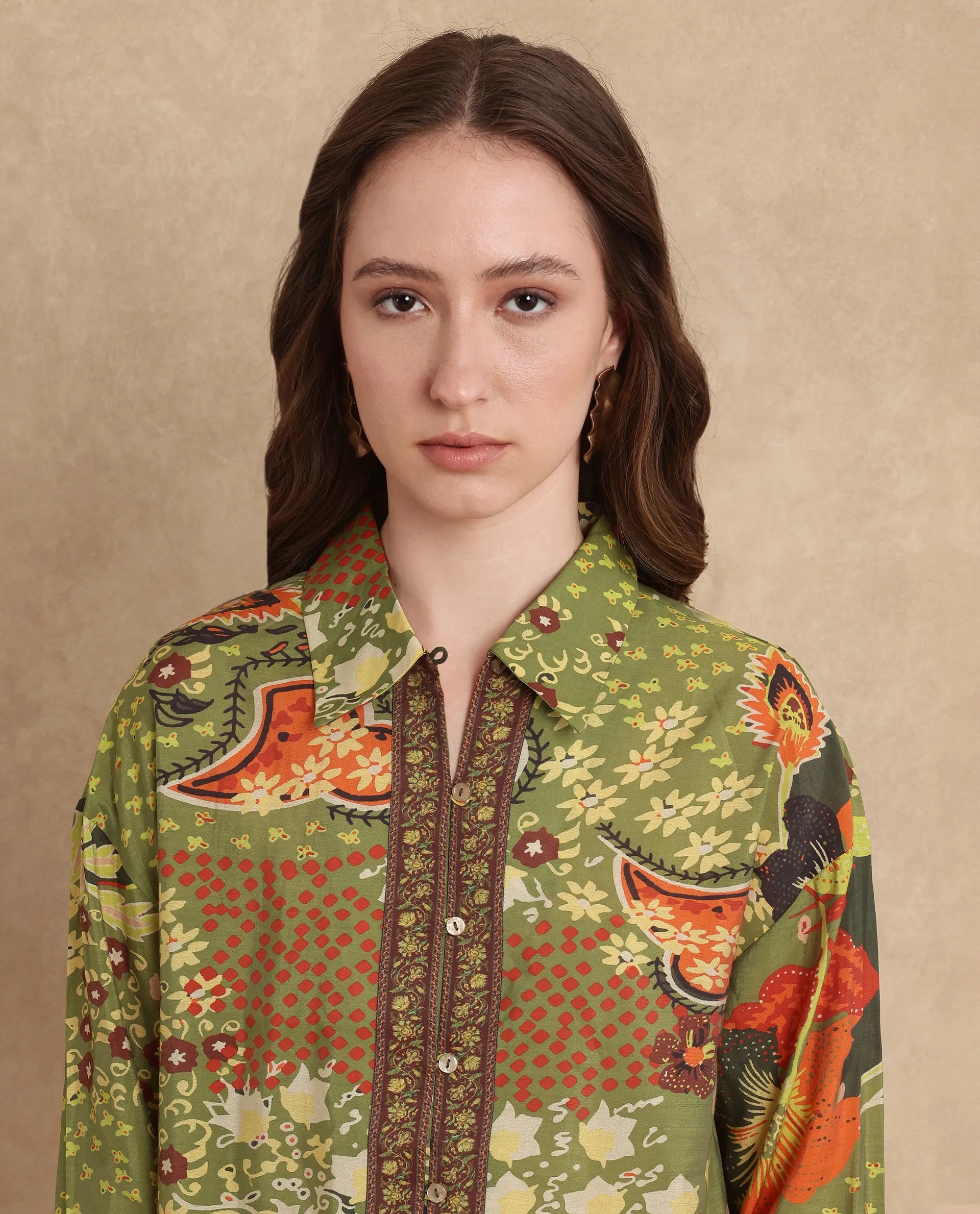 Rareism Women Ronan Multi Viscose Blend Fabric Cuffed Sleeve Collared Neck Regular Fit Abstract Print Shirt