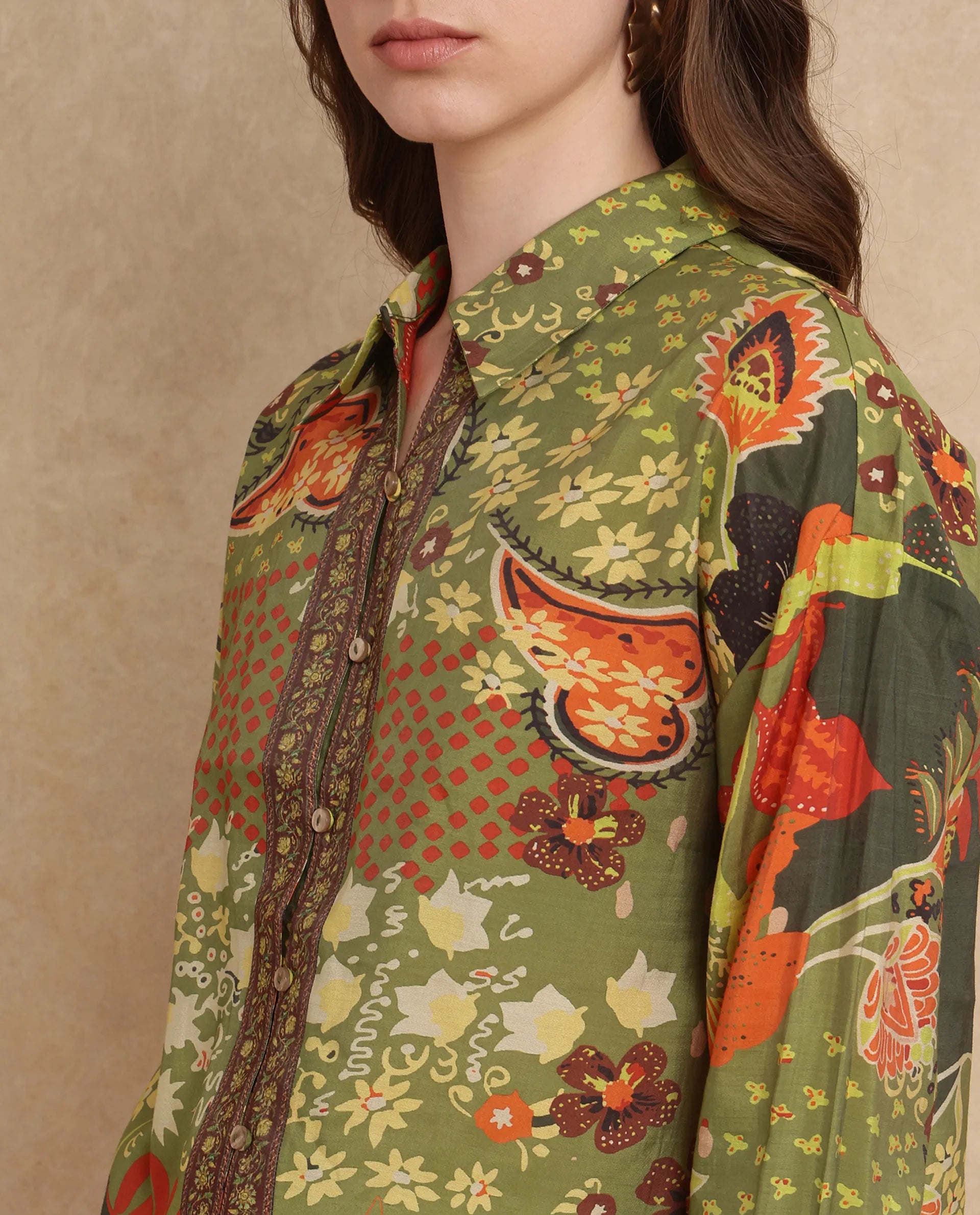 Rareism Women Ronan Multi Viscose Blend Fabric Cuffed Sleeve Collared Neck Regular Fit Abstract Print Shirt