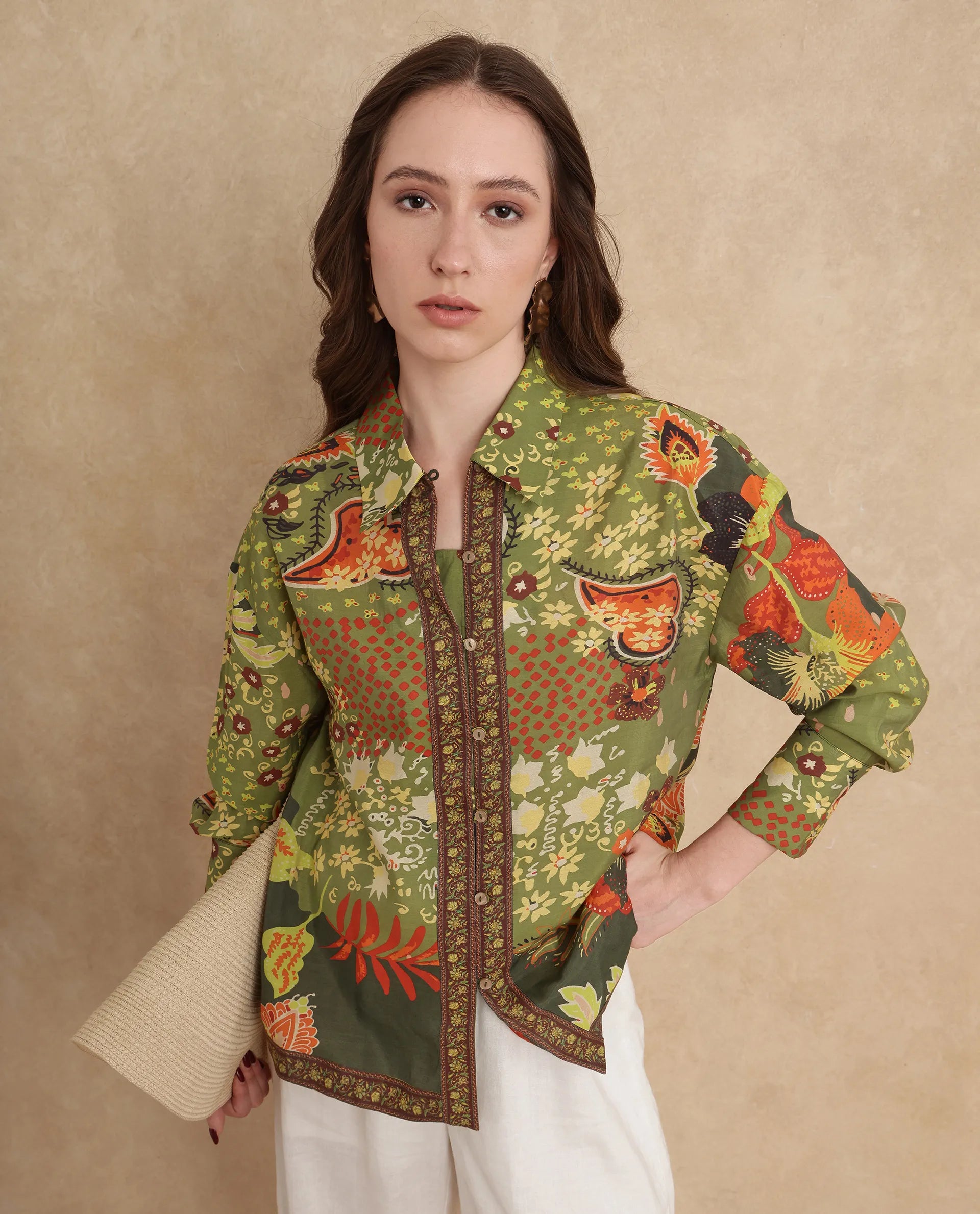 Rareism Women Ronan Multi Viscose Blend Fabric Cuffed Sleeve Collared Neck Regular Fit Abstract Print Shirt