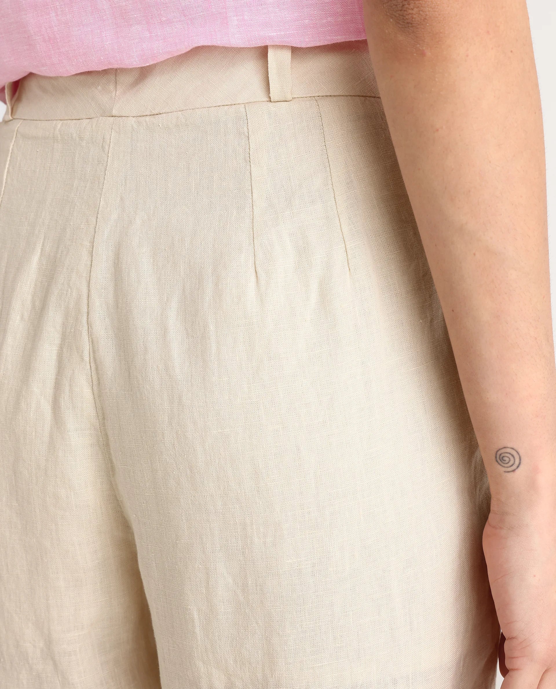 Rareism Women's Ronbla B Beige Linen Plain Ankle Length Straight Fit Trouser