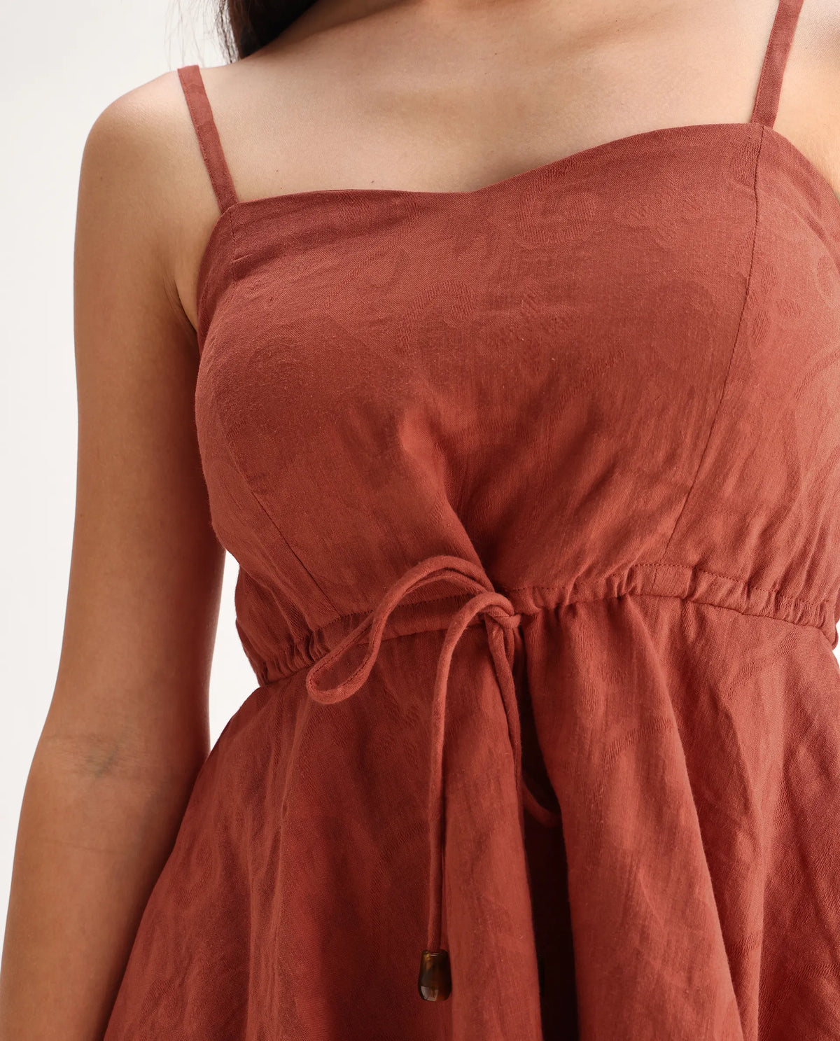 Rareism Women's Ronk Rust Cotton Sweetheart Neck Plain Sleeveless Crop Fit And Flare Top