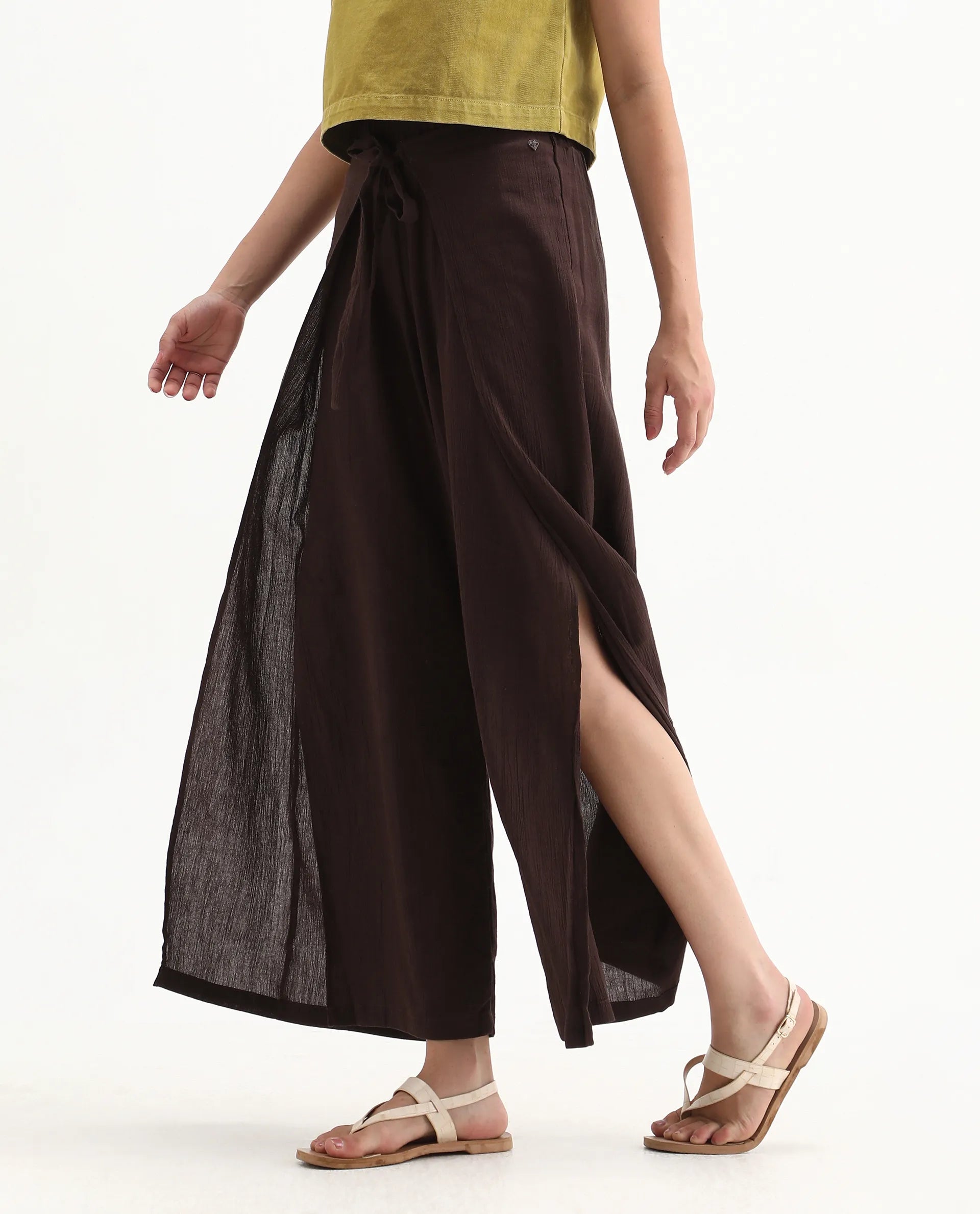 Rareism Women's Ronuz Brown Cotton Plain Ankle Length Straight Fit Trouser