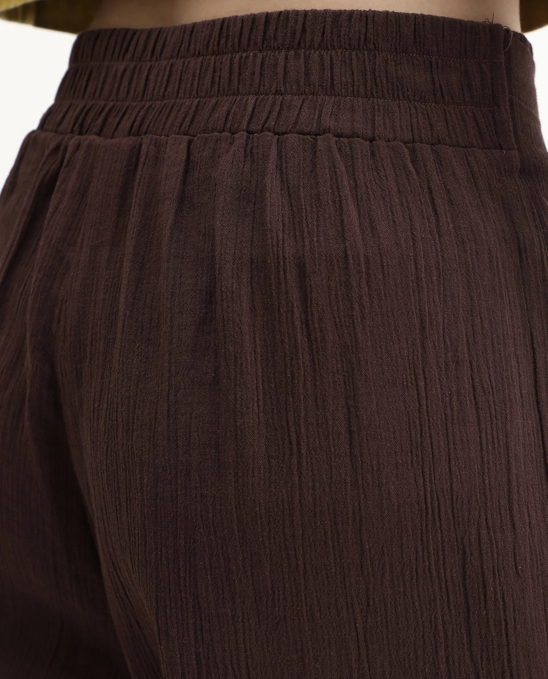 Rareism Women's Ronuz Brown Cotton Plain Ankle Length Straight Fit Trouser