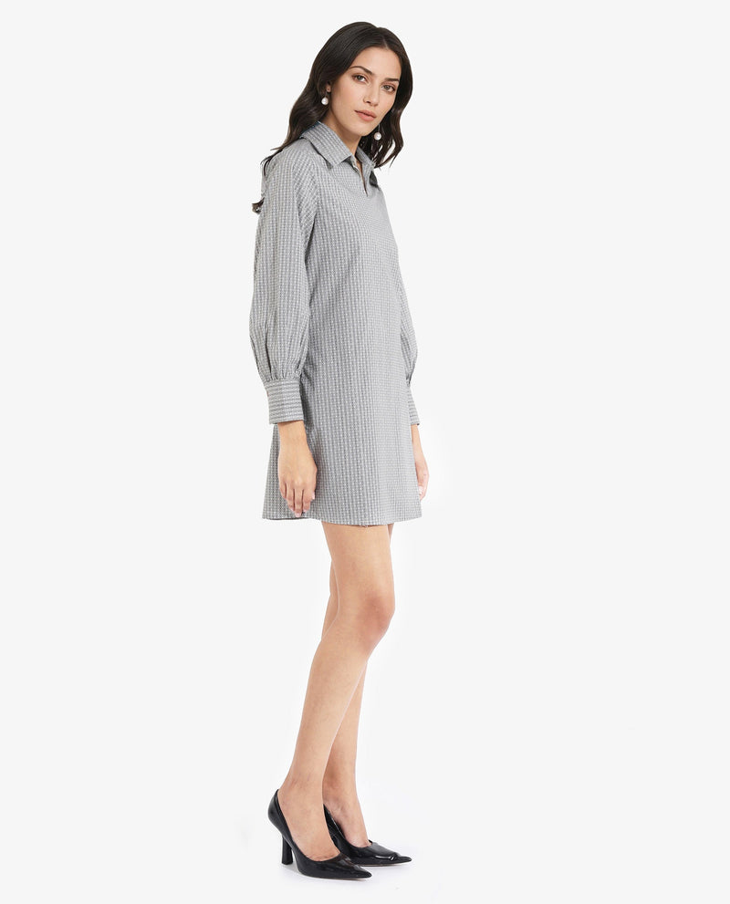 Rareism Women Rore Beige Cuffed Sleeve Collared Neck Mini Narrow Stripes Dress