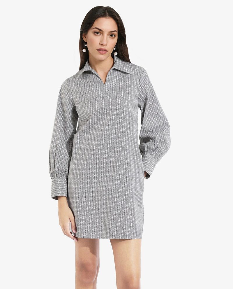 Rareism Women Rore Beige Cuffed Sleeve Collared Neck Mini Narrow Stripes Dress