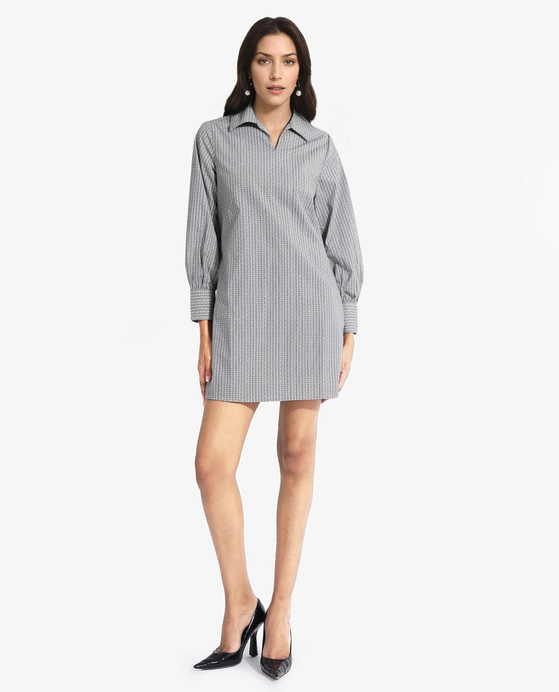 Rareism Women Rore Beige Cuffed Sleeve Collared Neck Mini Narrow Stripes Dress