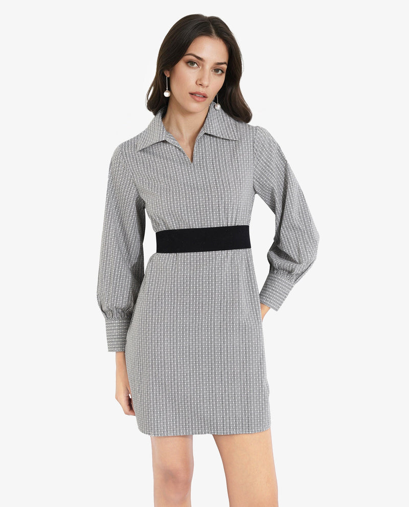 Rareism Women Rore Beige Cuffed Sleeve Collared Neck Mini Narrow Stripes Dress