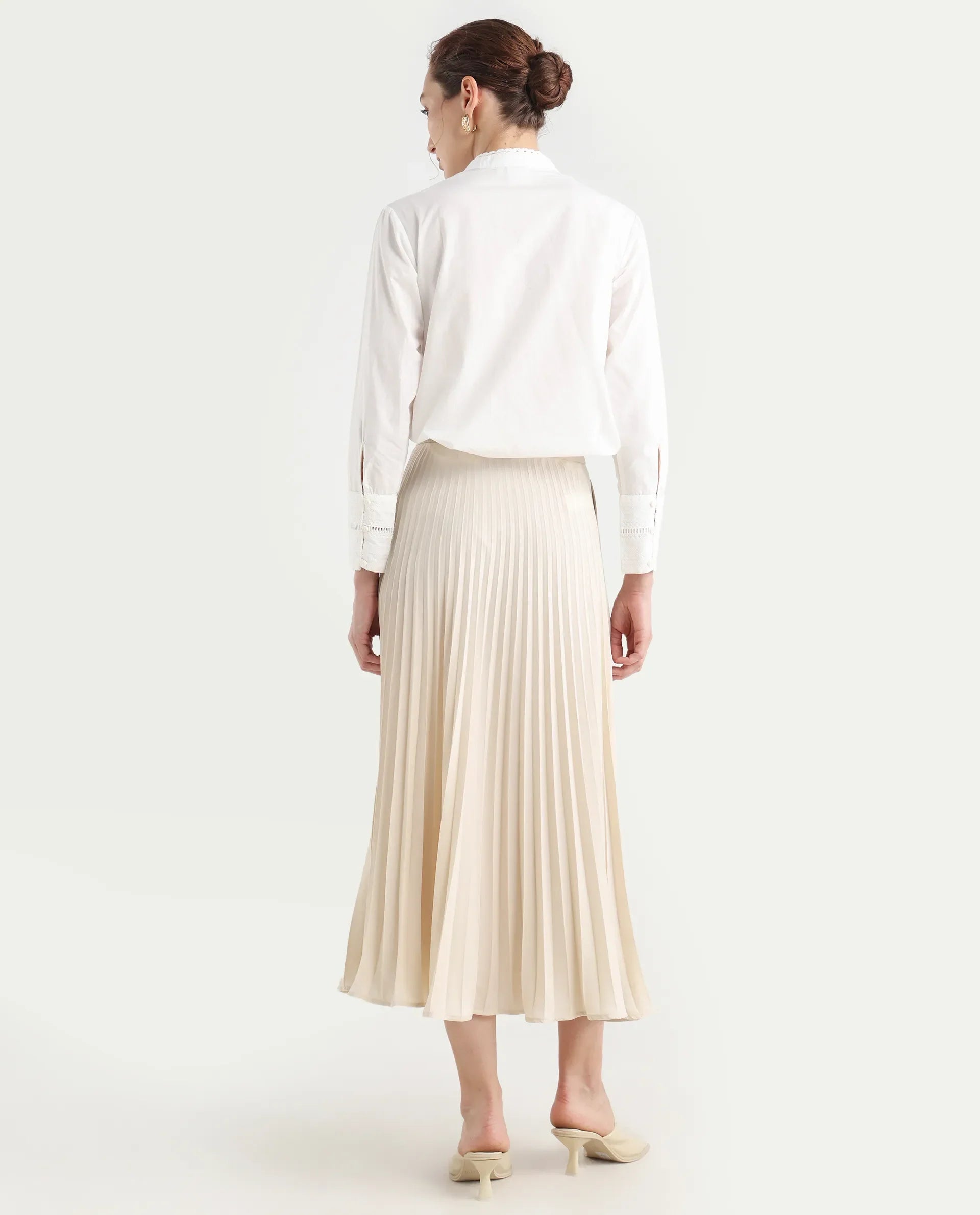 Rareism Women's Roski Light Beige Polyester Blend Flared Skirt