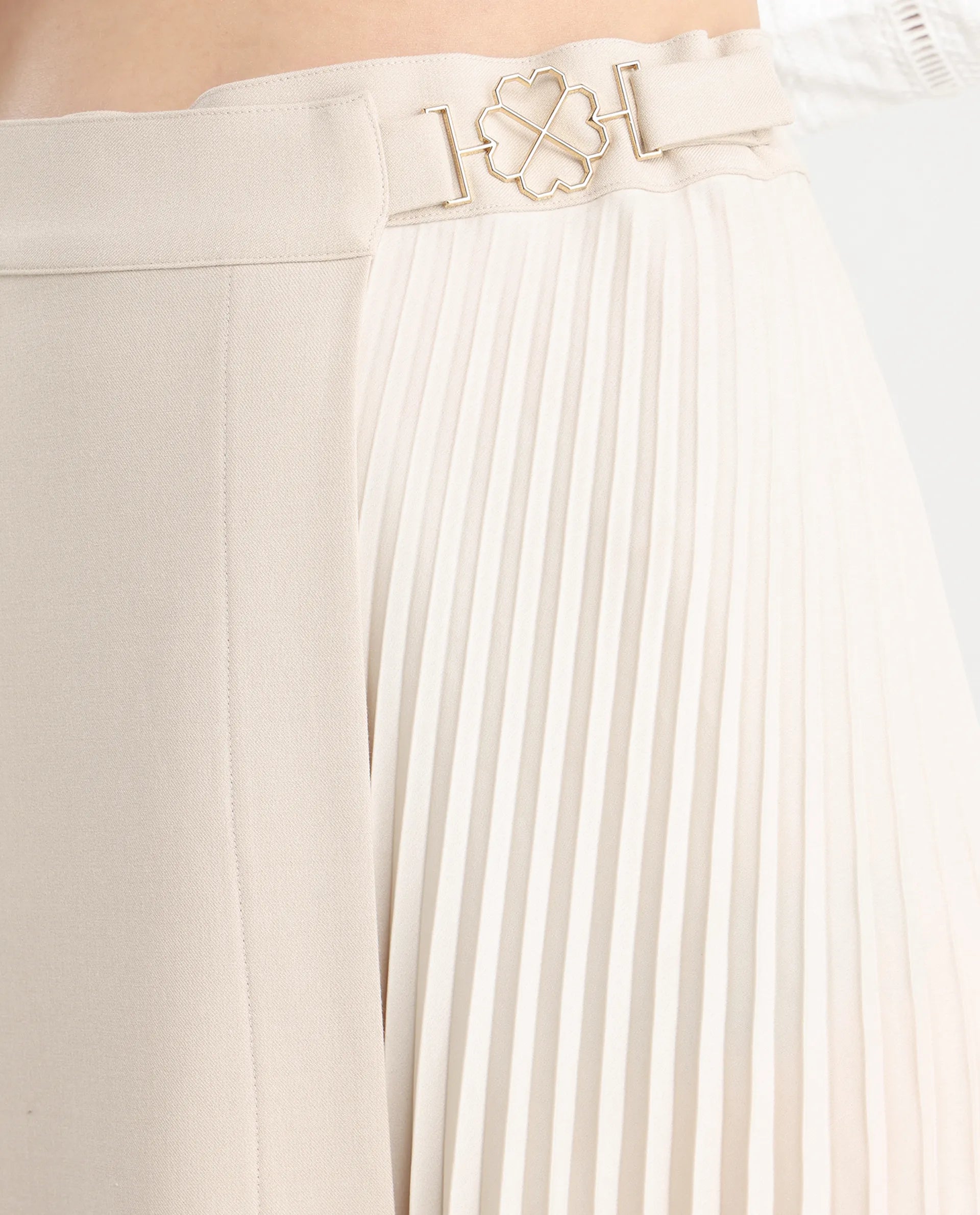 Rareism Women's Roski Light Beige Polyester Blend Flared Skirt