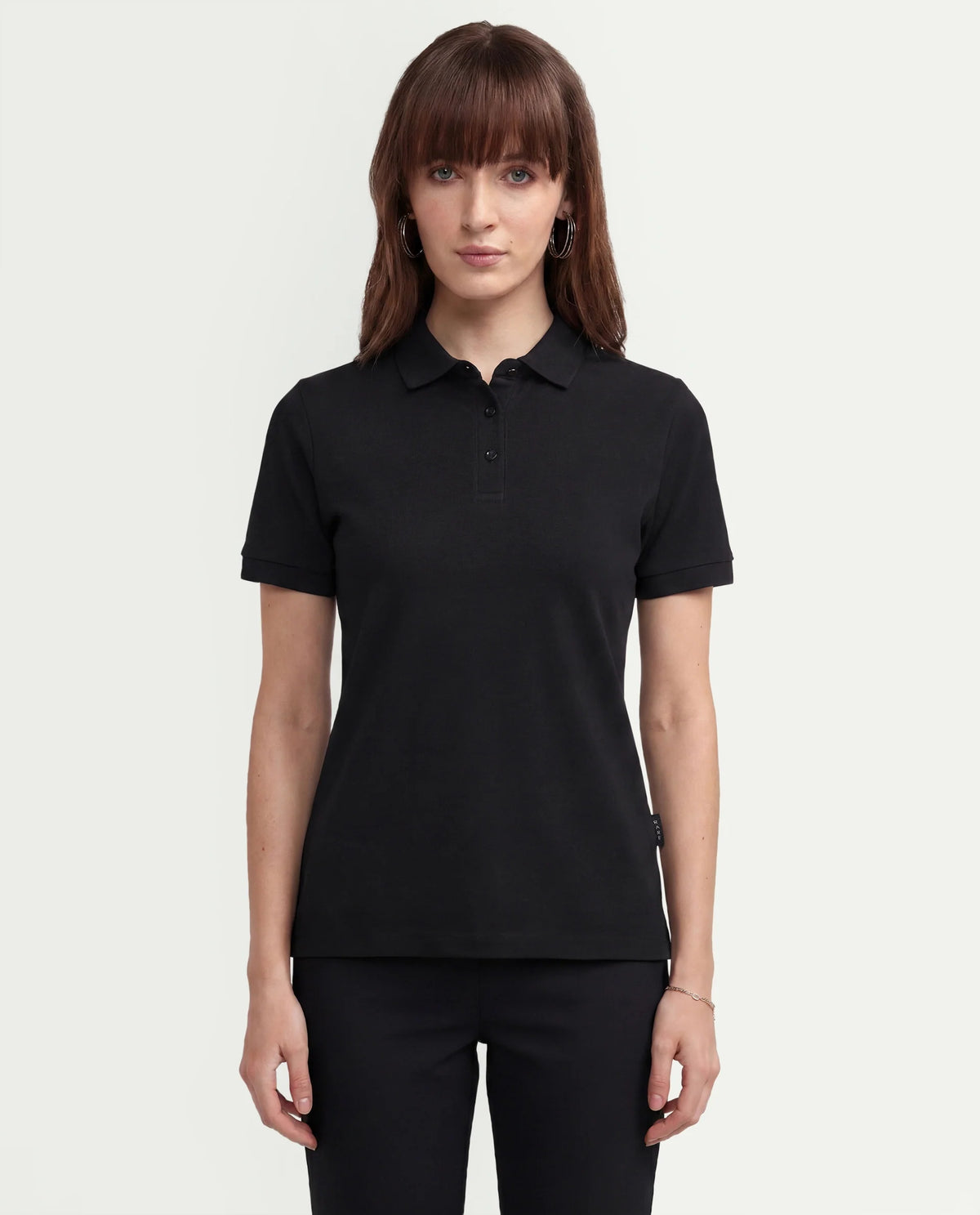 Rareism Women's Basic Rr-Corp-Elane Black Cotton CollaredRegular Plain Polo