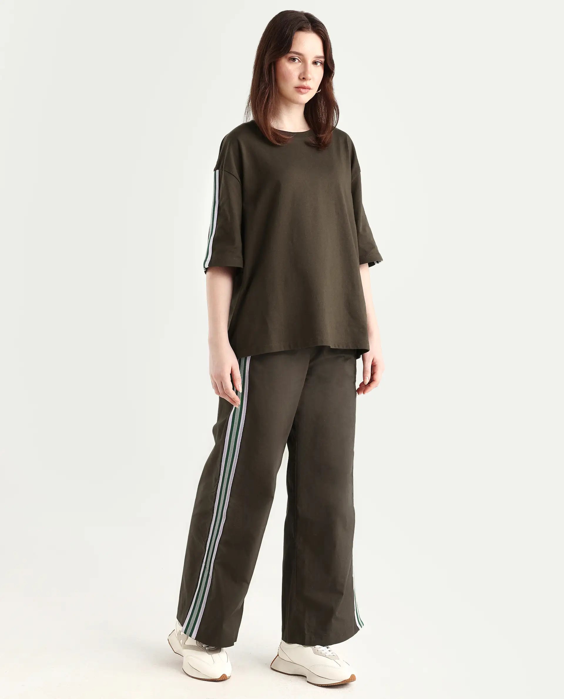 Rareism Women's Nonwen B Brown Cotton Plain Ankle Length Wide Trouser