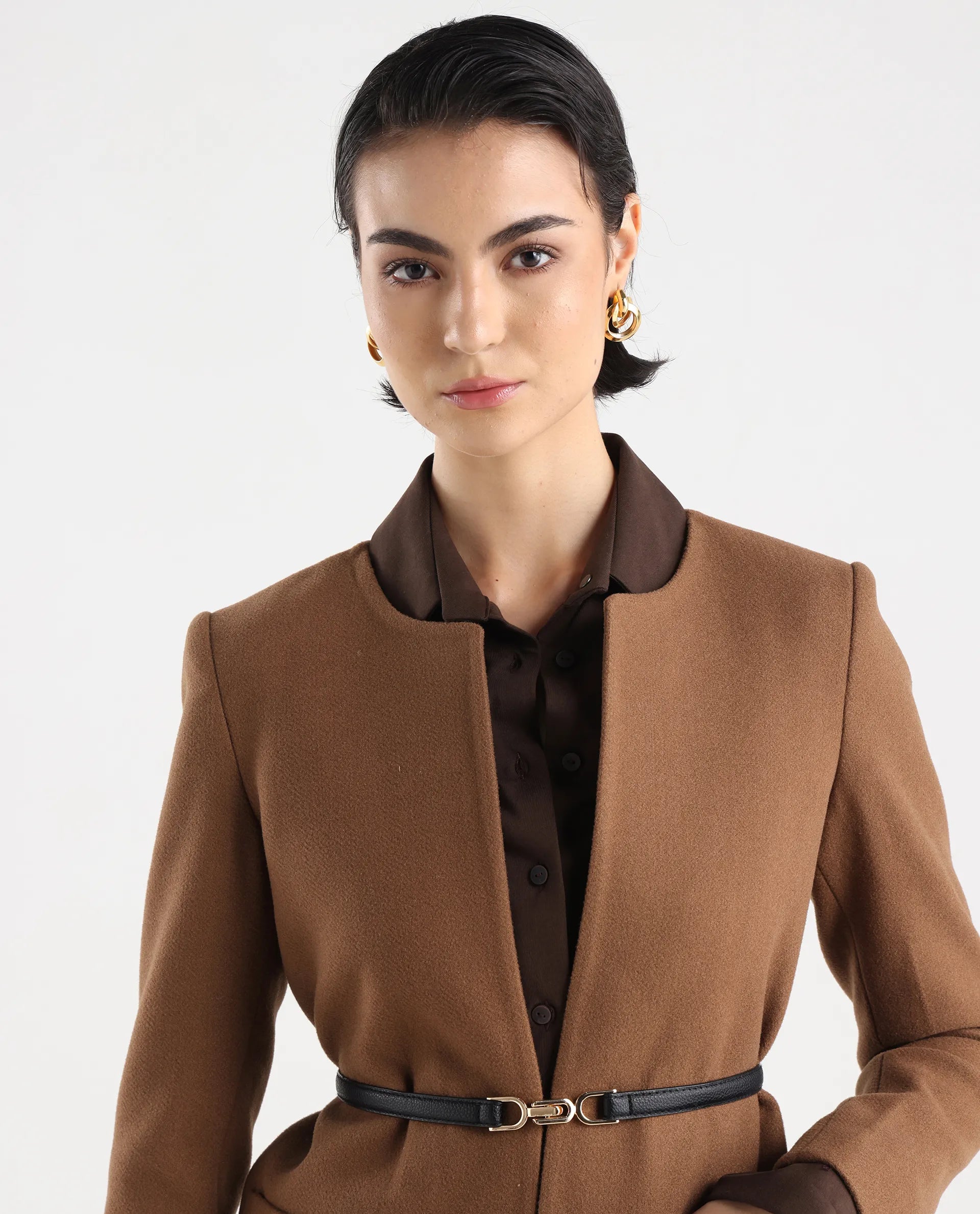 Rareism Women's Nexmar Tan Polyester Blend Jacket Plain Jacket