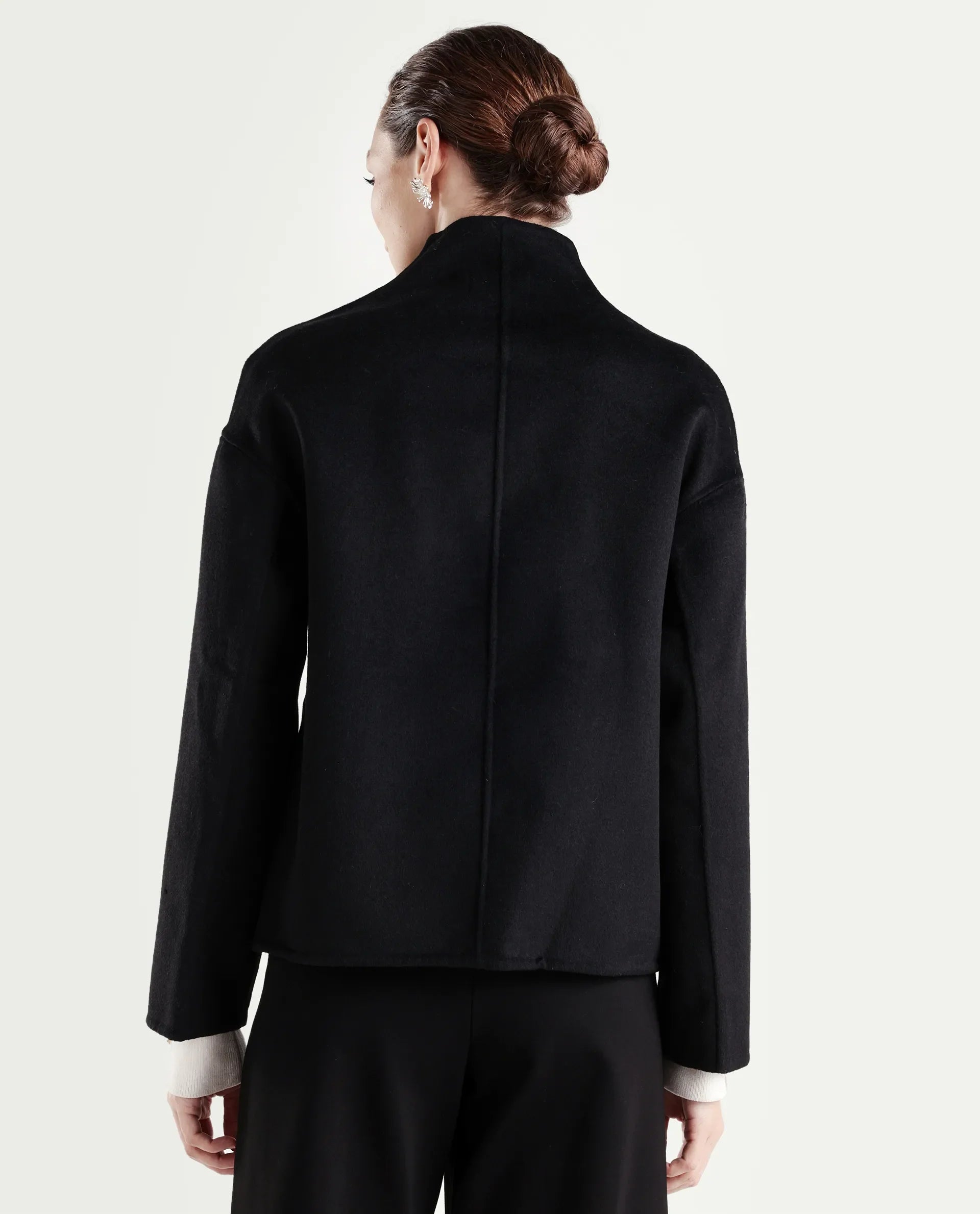 Rareism Women's Newool Black Polyester Blend High Neck Regular Fit Jacket