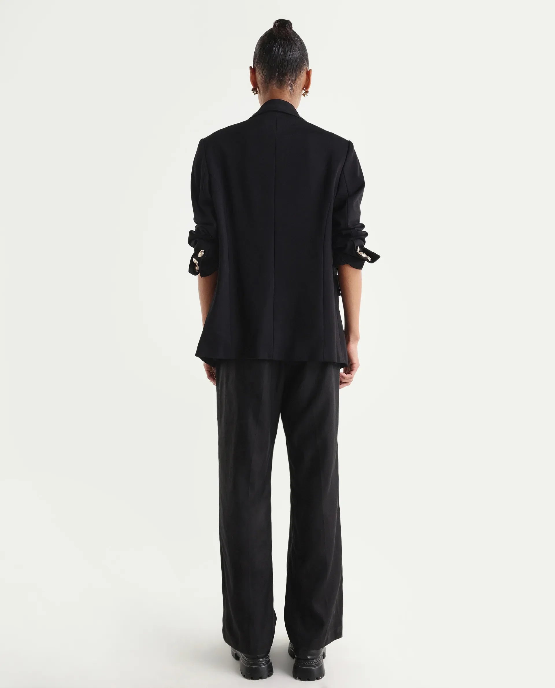 Rareism Women's Linzy-B Black 100% Linen Straight Plain Trouser