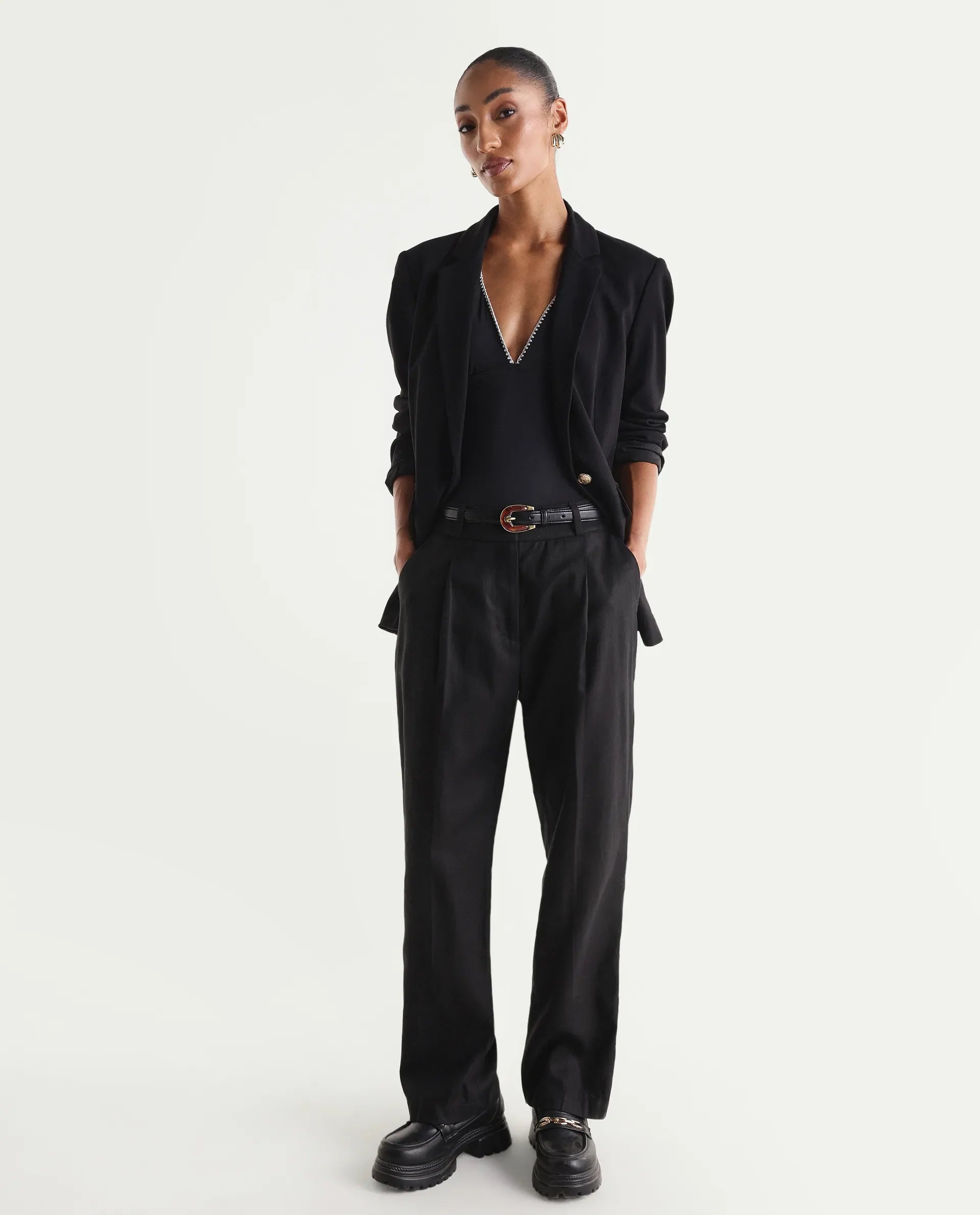 Rareism Women's Linzy-B Black 100% Linen Straight Plain Trouser