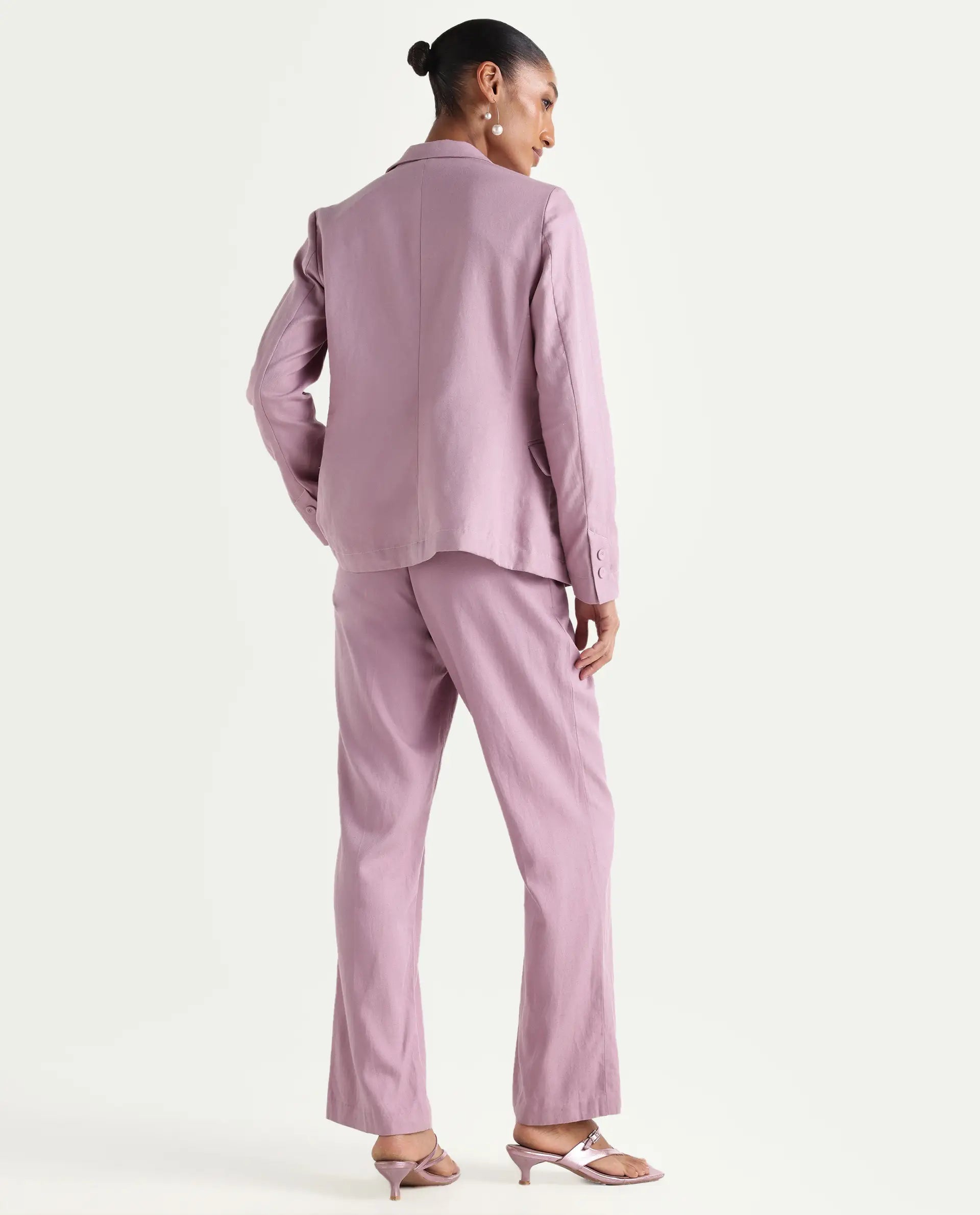 Rareism Women's Linzy-B Dusky Pink 100% Linen Straight Plain Trouser