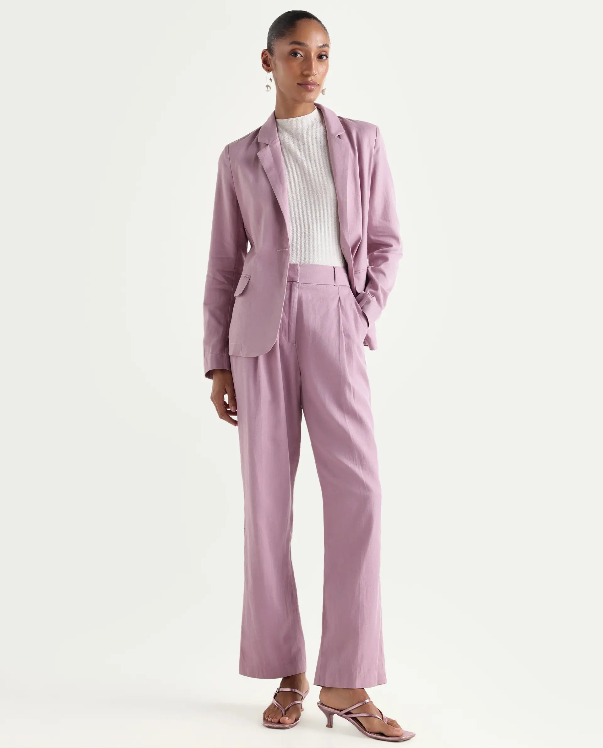 Rareism Women's Linzy-B Dusky Pink 100% Linen Straight Plain Trouser