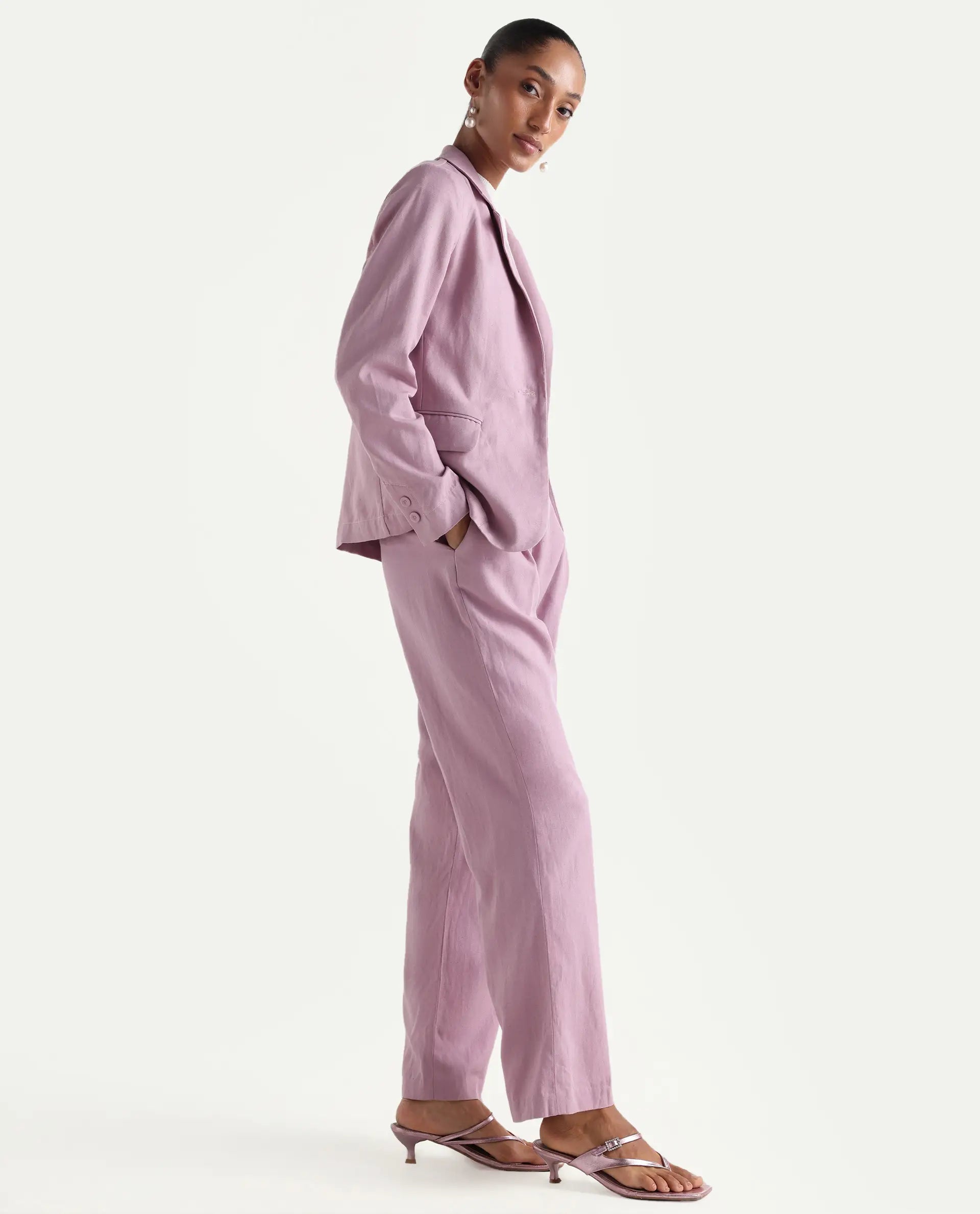 Rareism Women's Linzy-B Dusky Pink 100% Linen Straight Plain Trouser