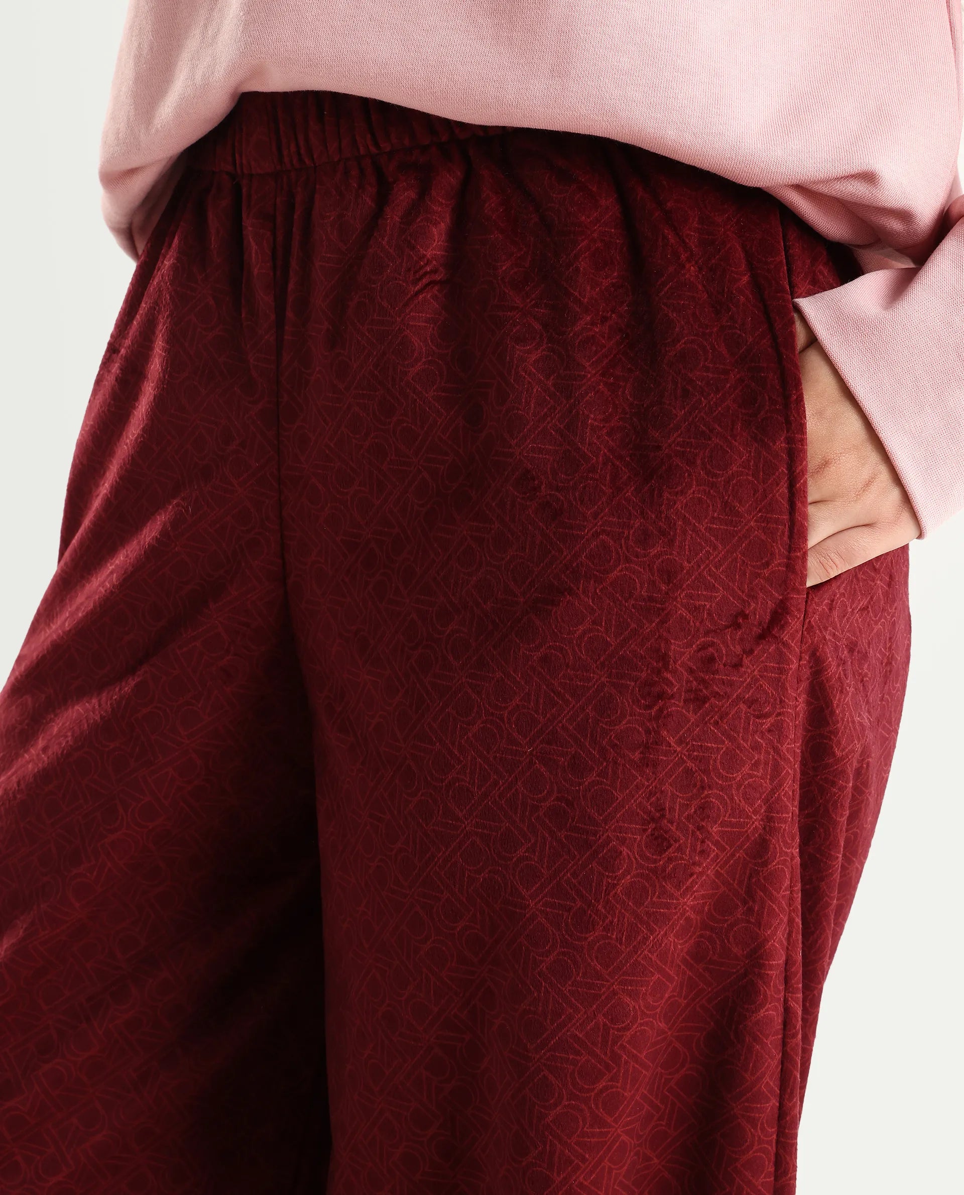 Rareism Women's Jacamo-B Maroon Polyester Straight Monogram Print Trouser