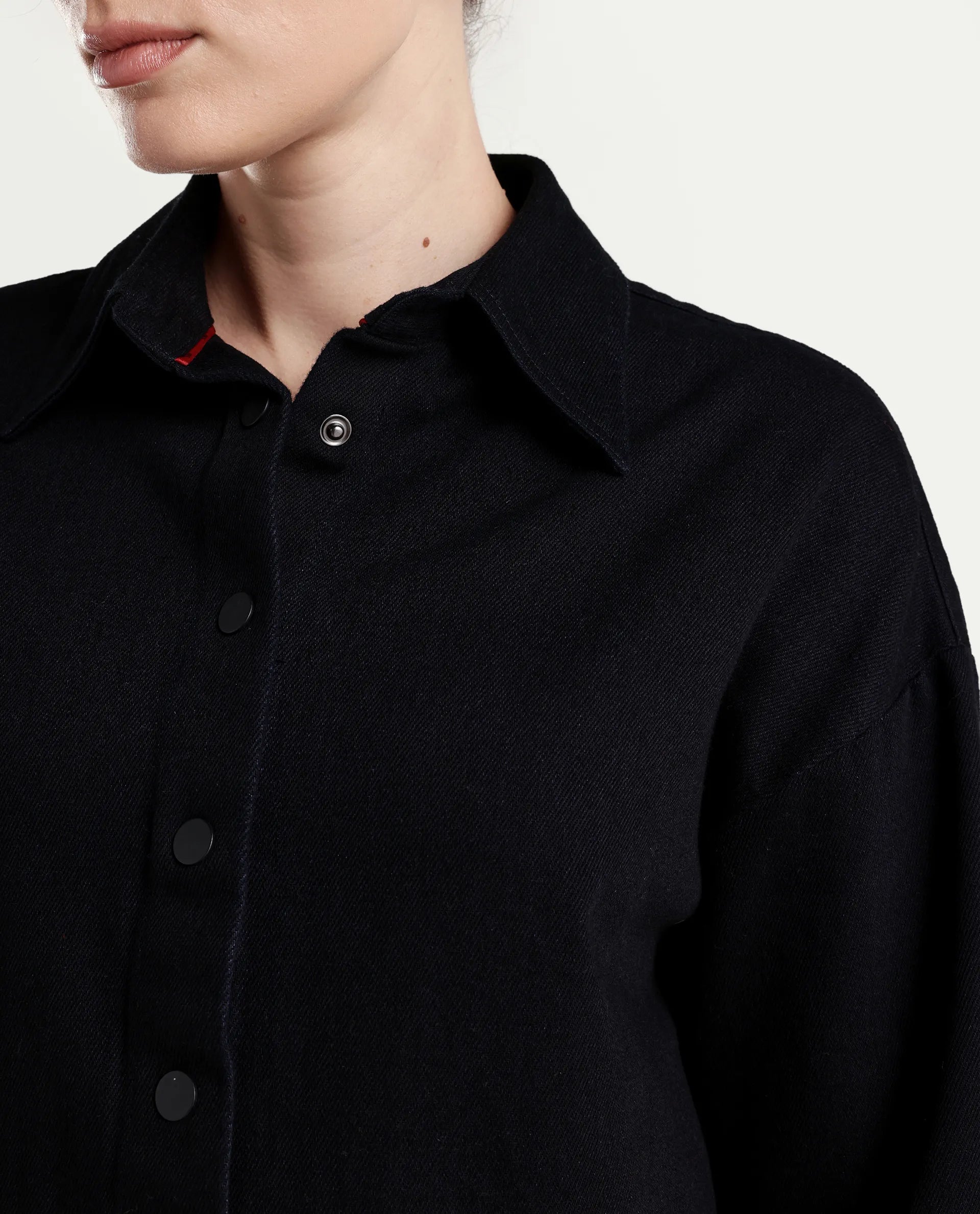 Rareism Women's Deniro Dark Blue Cotton Spread Collar Boxy Plain Shirt
