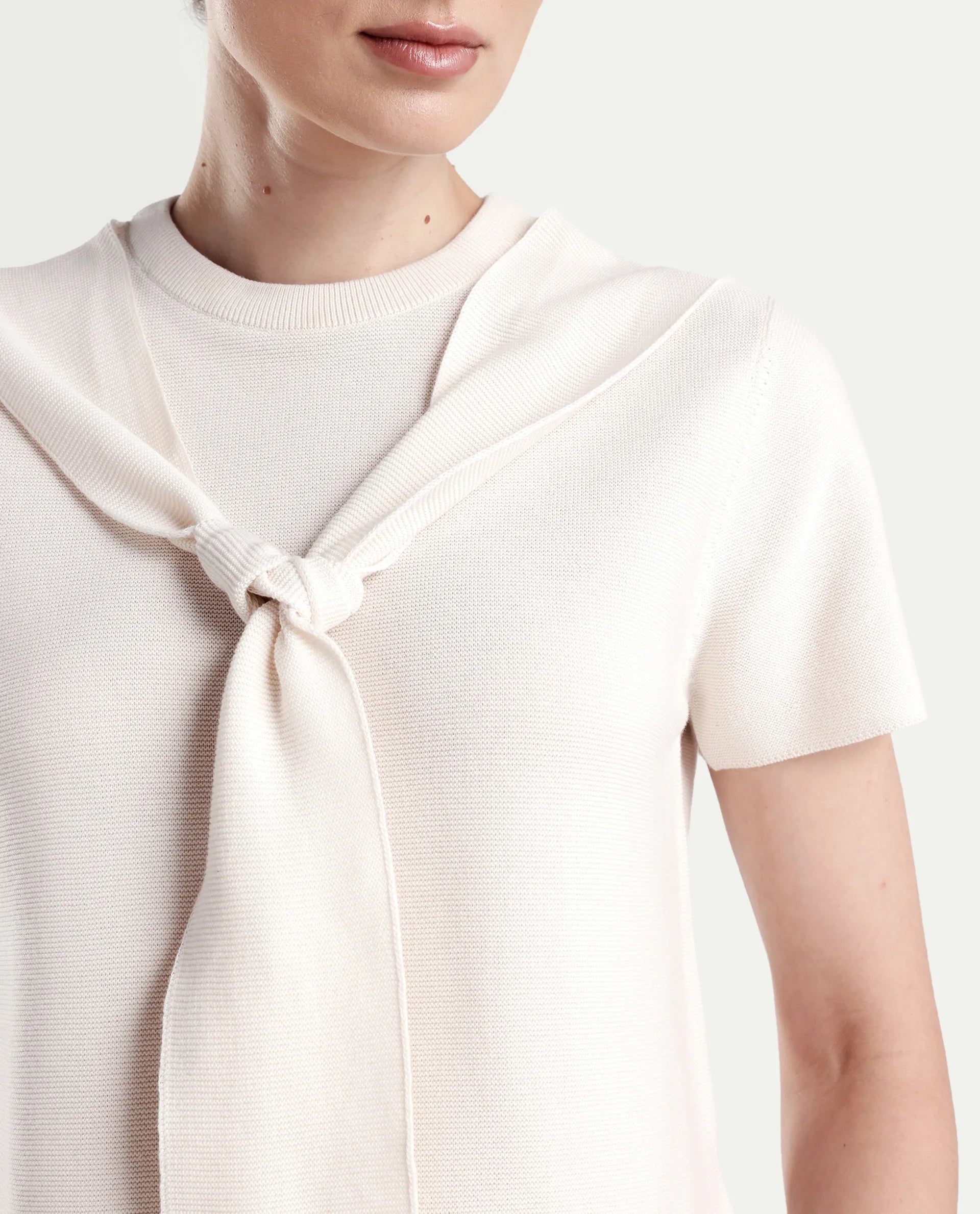 Rareism Women's Sava Off White Cotton Half Sleeve Cowl Neck Regular Fit Plain Top