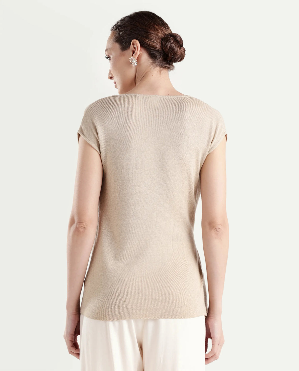 Rareism Women's Star Beige Viscose Blend Half Sleeve Cowl Neck Relaxed Fit Plain Top
