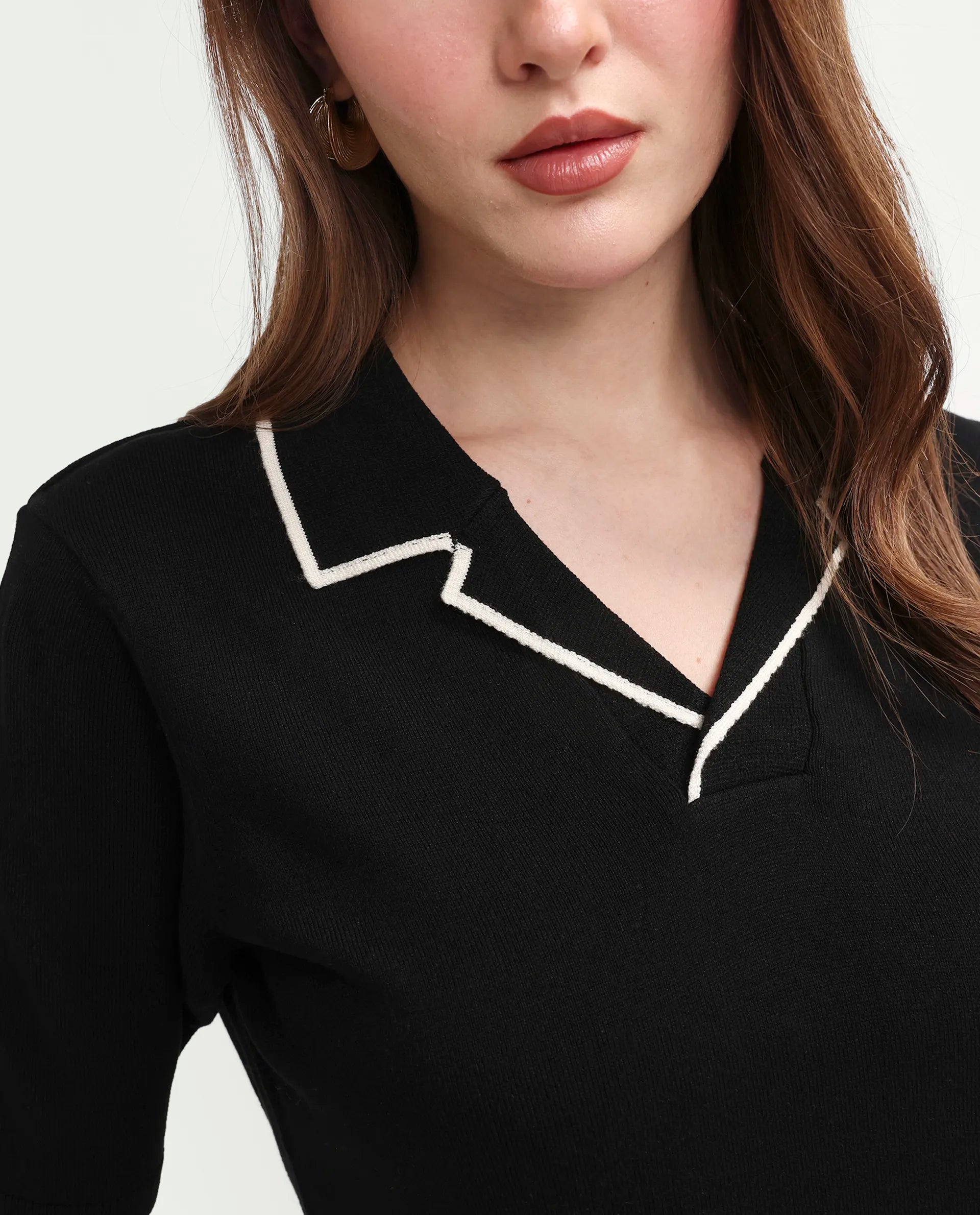 Rareism Women's Syrus Black Nylon Blend Half Sleeve Jonny Collar Relaxed Fit Plain Polo