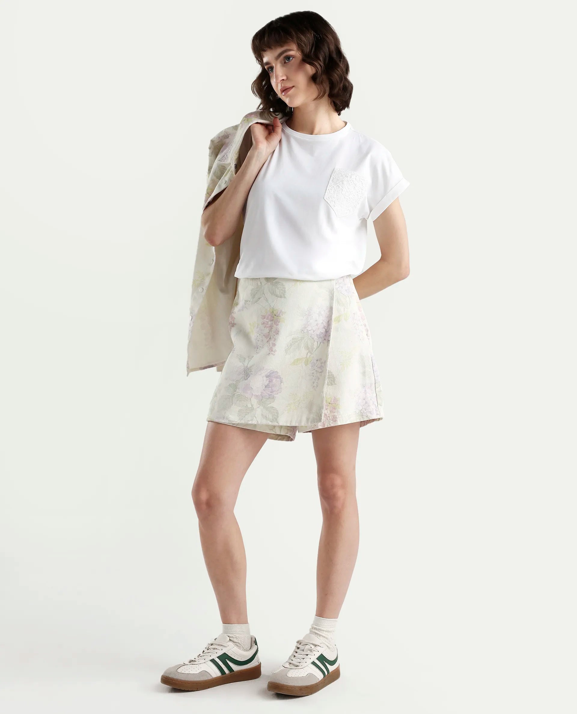 Rareism Women's Zaul White Cotton Blend Half Sleeve Relaxed Fit Plain T-Shirt