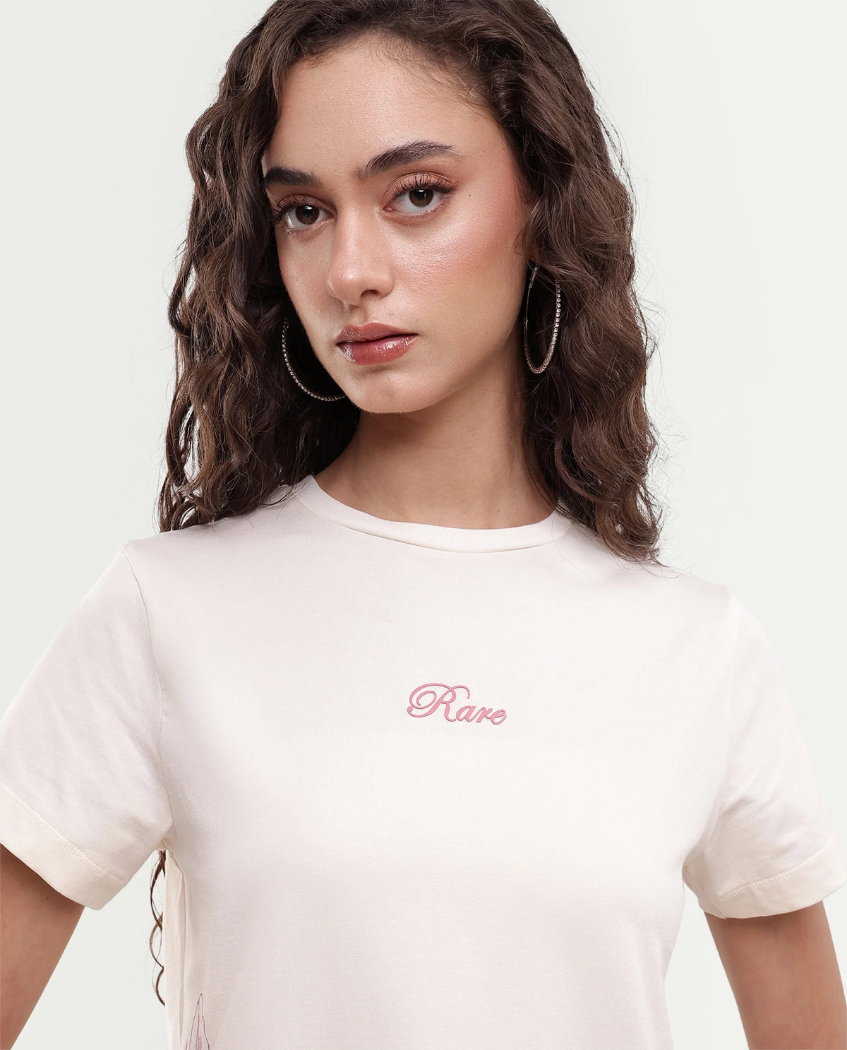 Rareism Women's Zikks Off White Cotton Blend Half Sleeve Regular Fit Floral Print T-Shirt