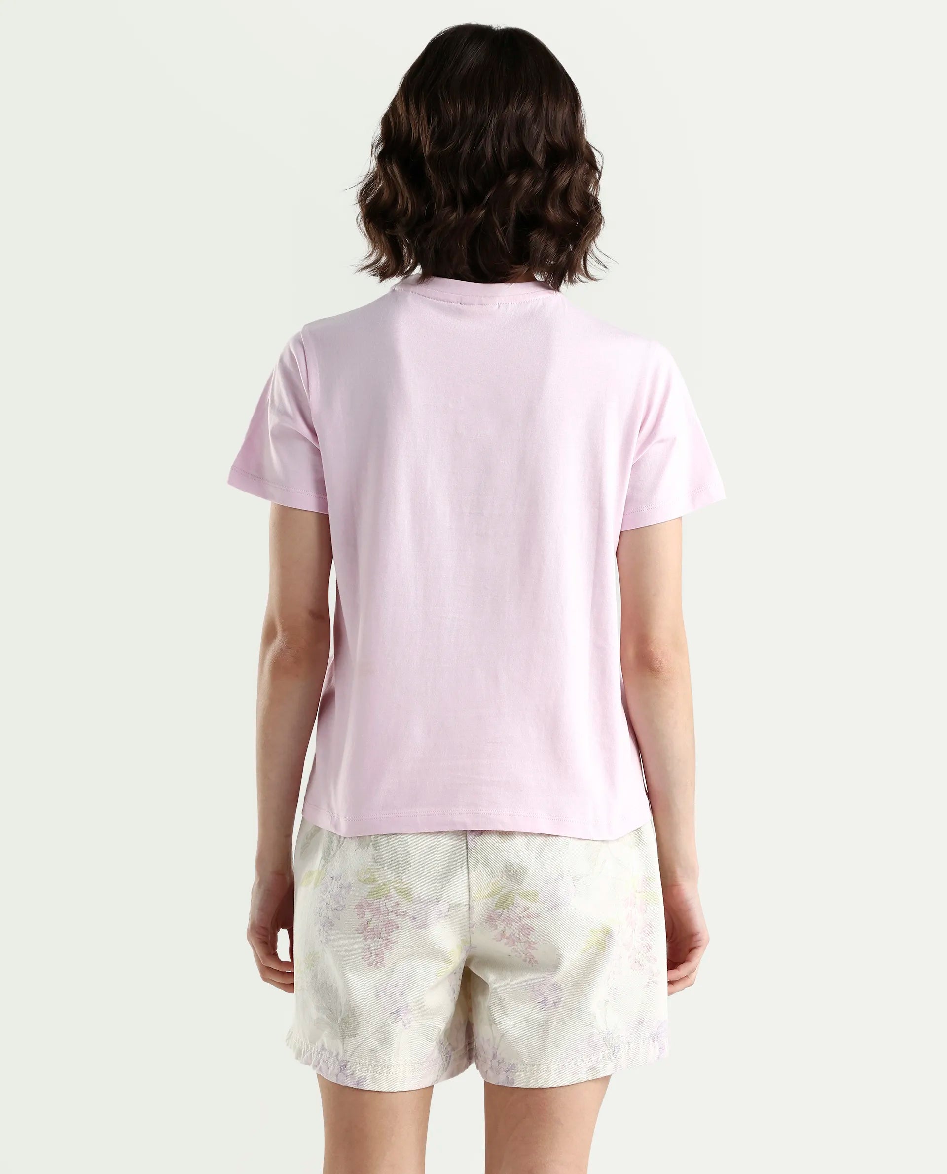 Rareism Women's Zarper Light Pink Cotton Half Sleeve Regular Fit Floral Print T-Shirt