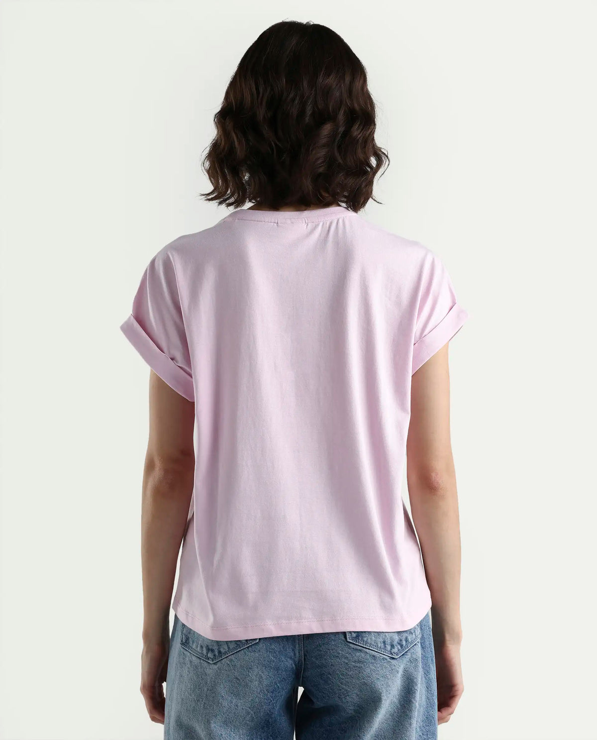 Rareism Women's Bhars Light Pink Cotton Half Sleeve Regular Fit Printed T-Shirt