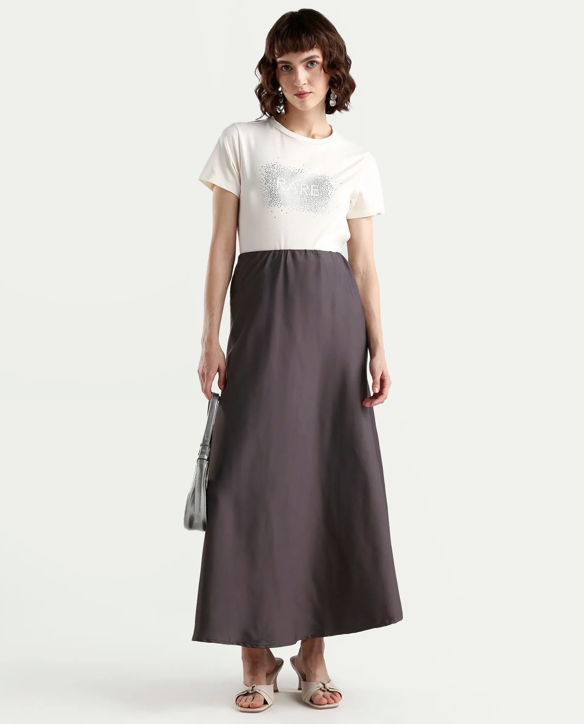 Rareism Women's Zephyr Off White Cotton Blend Half Sleeve Regular Fit Printed T-Shirt