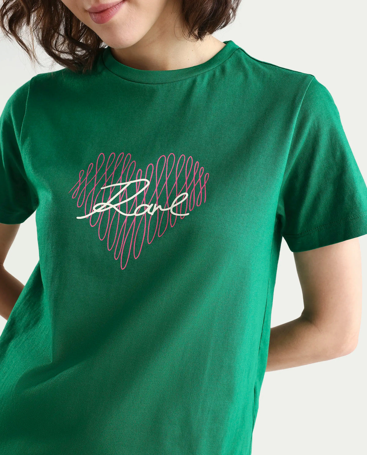 Rareism Women's Zrey Dark Green Cotton Half Sleeve Regular Fit Hd Print T-Shirt