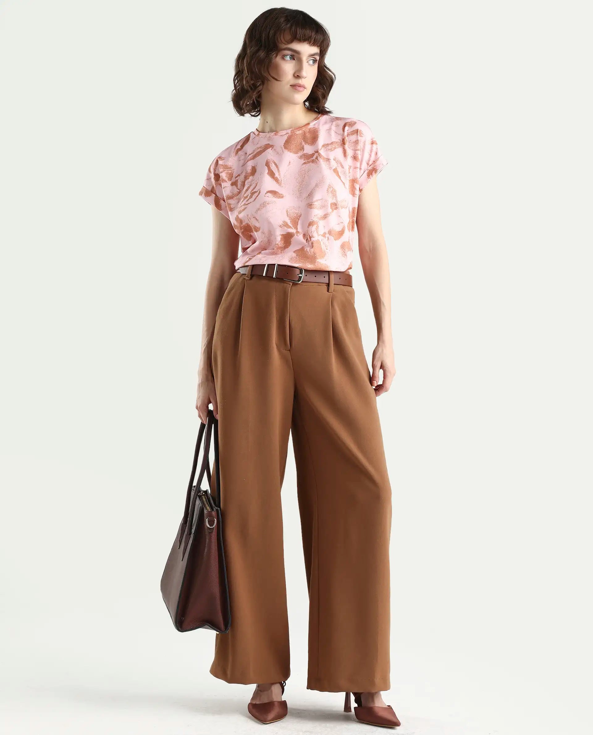 Rareism Women's Zine Light Multi Cotton Blend Half Sleeve Relaxed Fit Printed T-Shirt