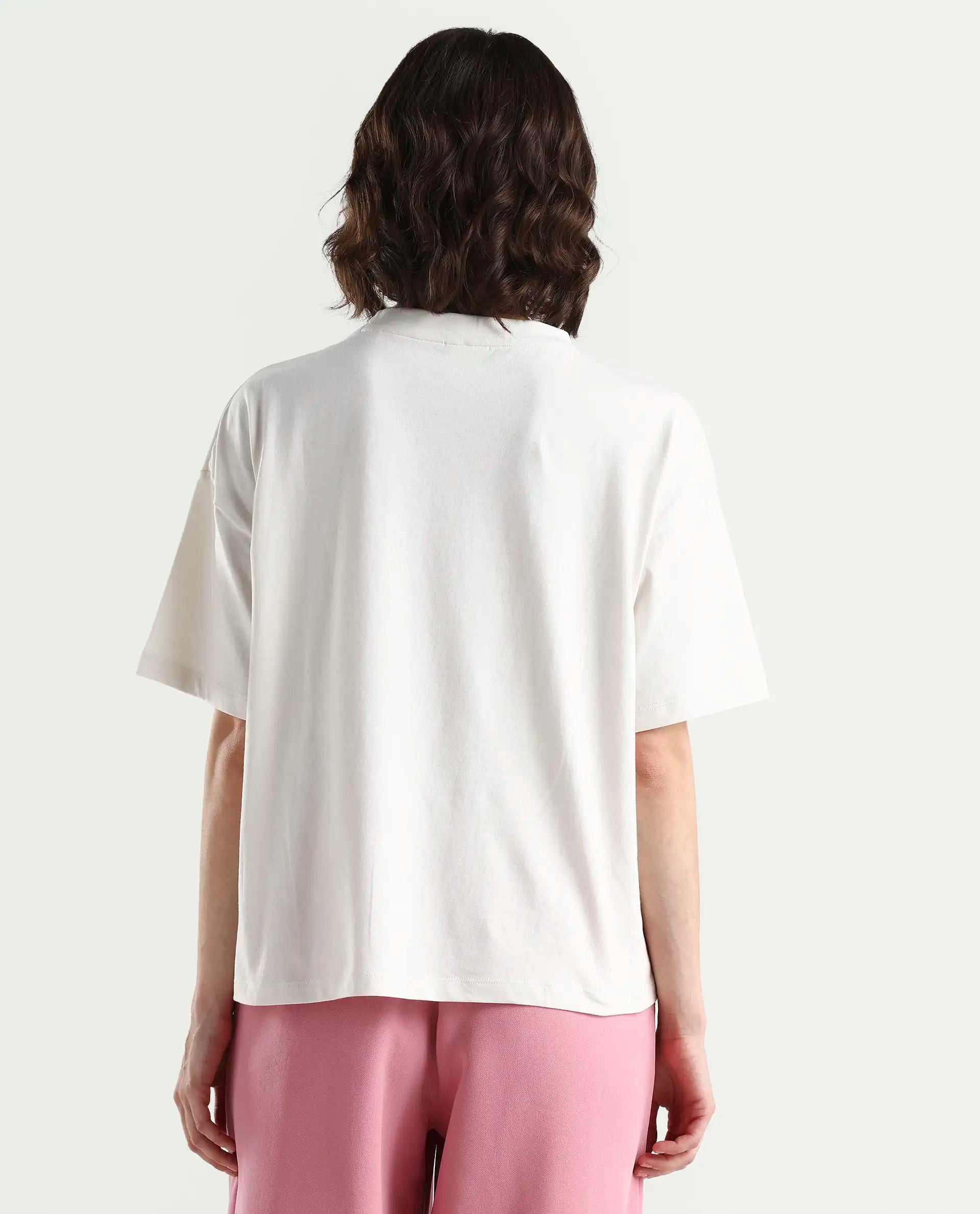 Rareism Women's Zopez Off White Cotton Half Sleeve Boxy Typography Print T-Shirt