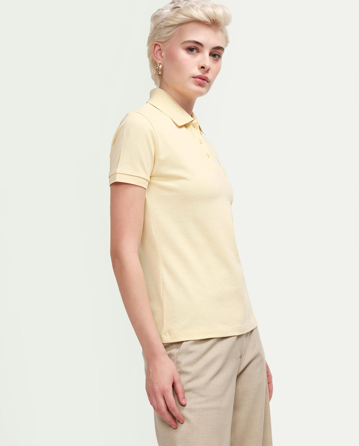 Rareism Women's Zonrad Light Yellow Cotton Blend Half Sleeve Regular Fit Plain Polo