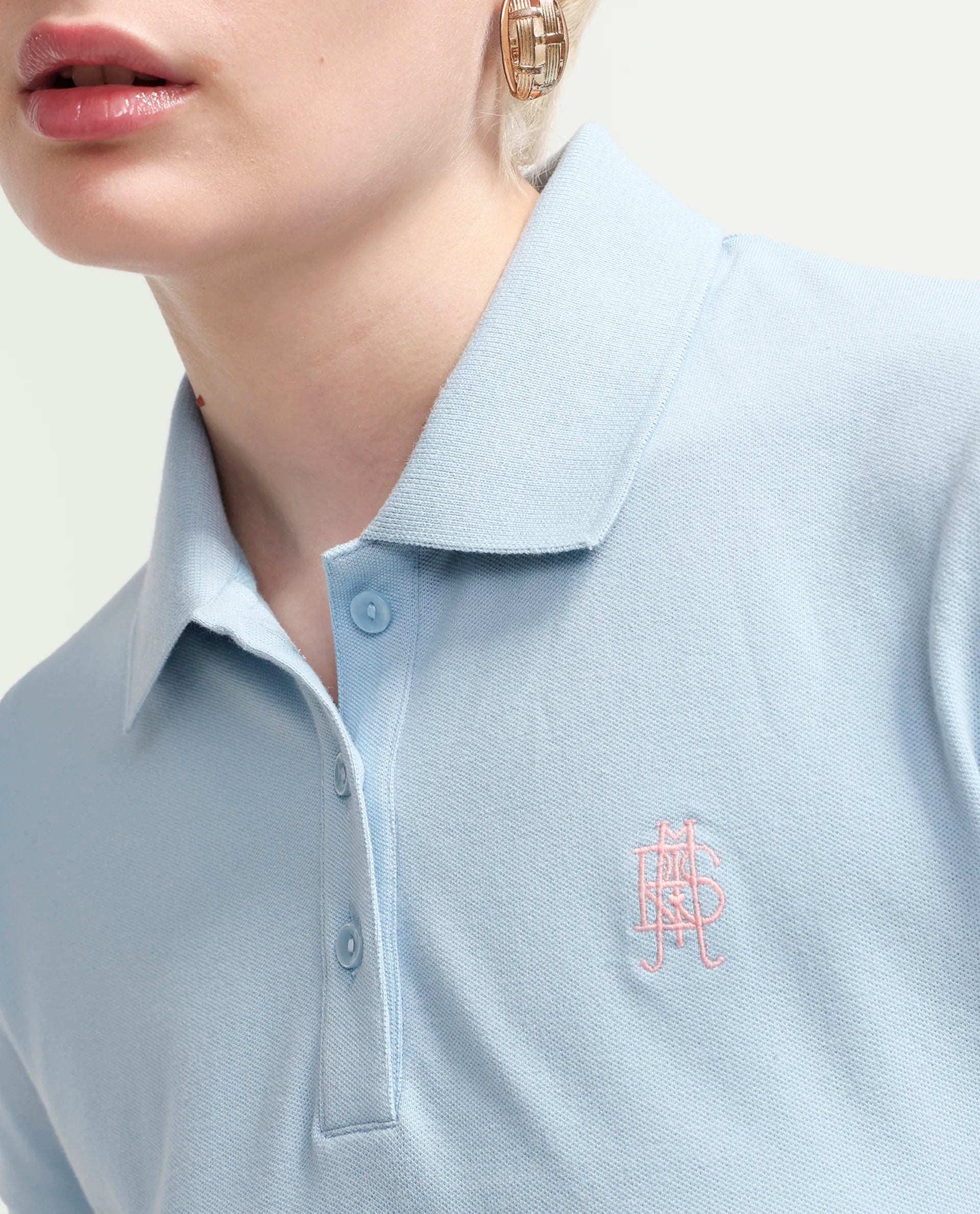 Rareism Women's Zonrad Light Blue Cotton Blend Half Sleeve Regular Fit Plain Polo