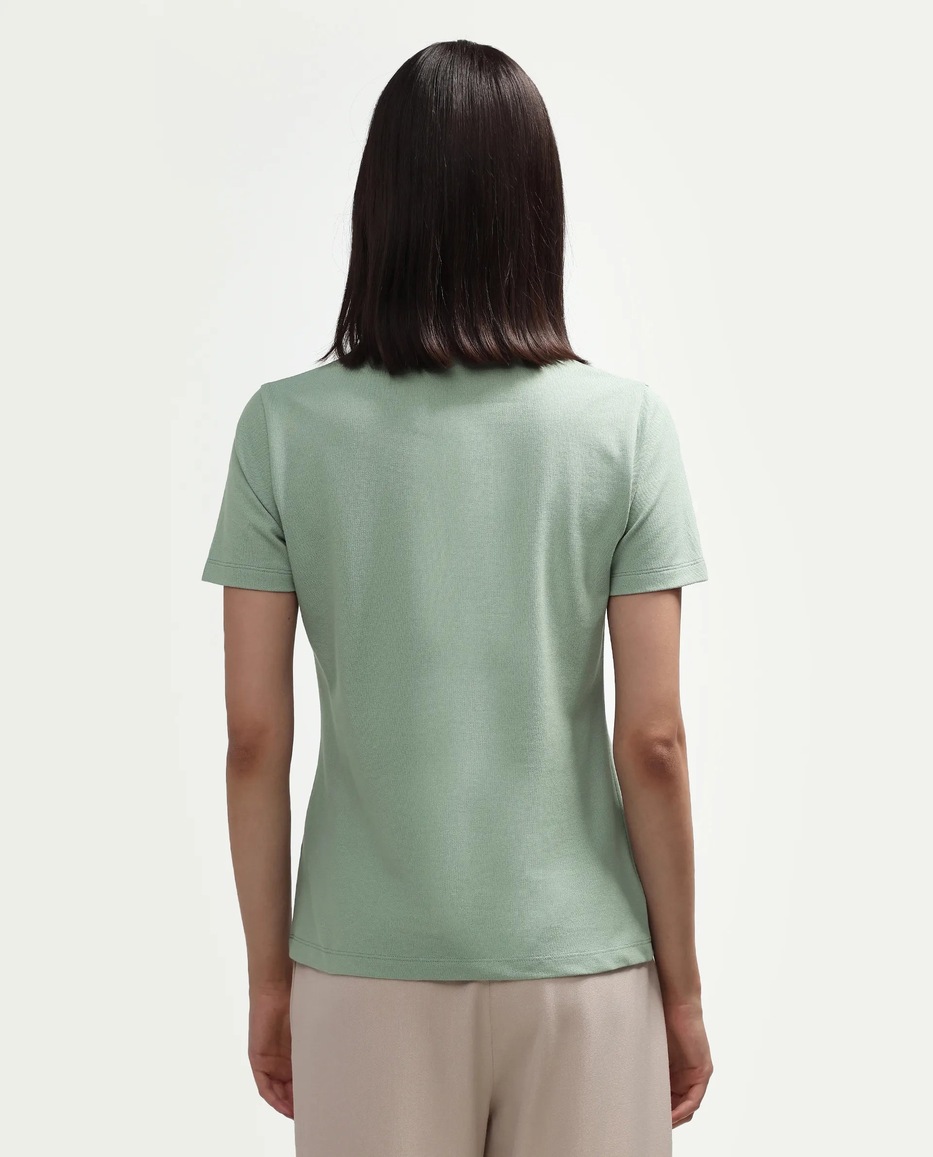 Rareism Women's Zeya Light Green Cotton Blend Half Sleeve Regular Fit Plain Polo