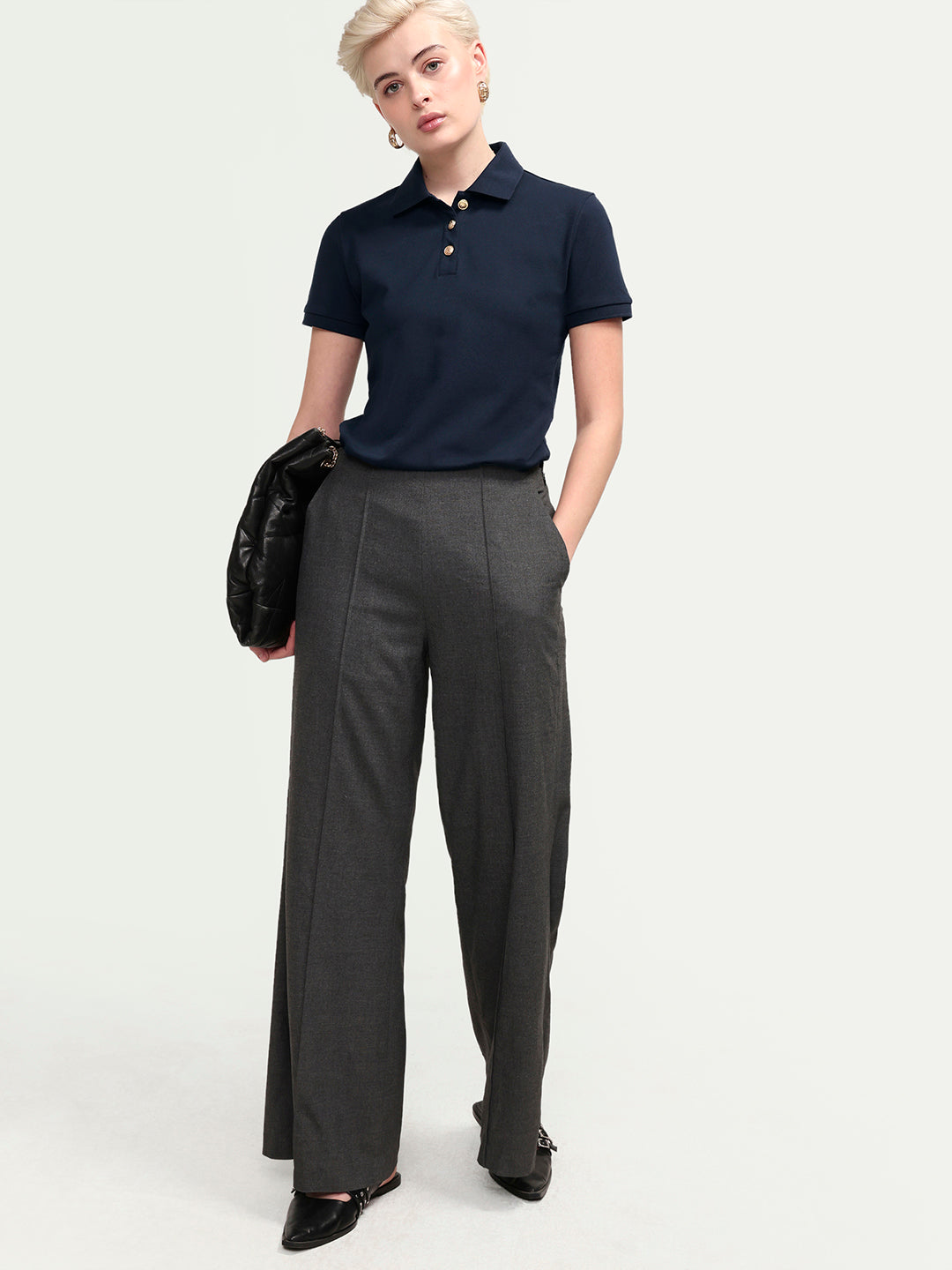 Rareism Women's Zana Navy Cotton Lycra Half Sleeve Regular Fit Plain Polo