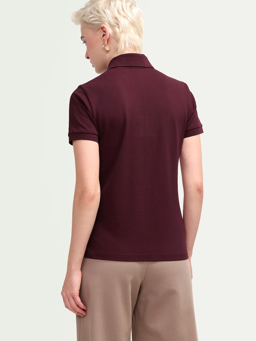 Rareism Women's Zana Dark Maroon Cotton Lycra Half Sleeve Regular Fit Plain Polo